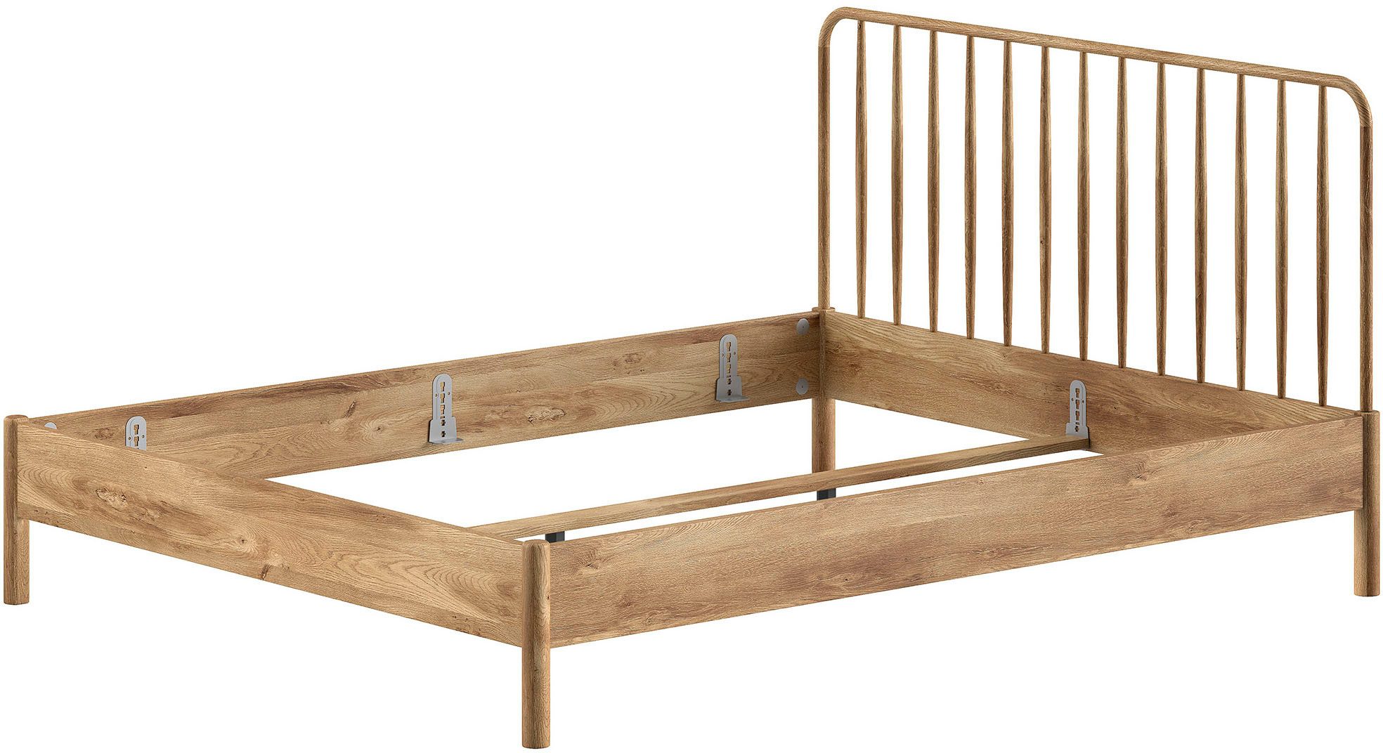 Vipack Bettgestell Olive-M mit trendigem Kopfteil (Seilgeflecht oder Sprossen) (Bettseiten sind Eiche furniert, Füße in Eiche massiv, Farbe Natur), mit höhenverstellbarer Rahmenauflage, in 2 Breiten erhältlich