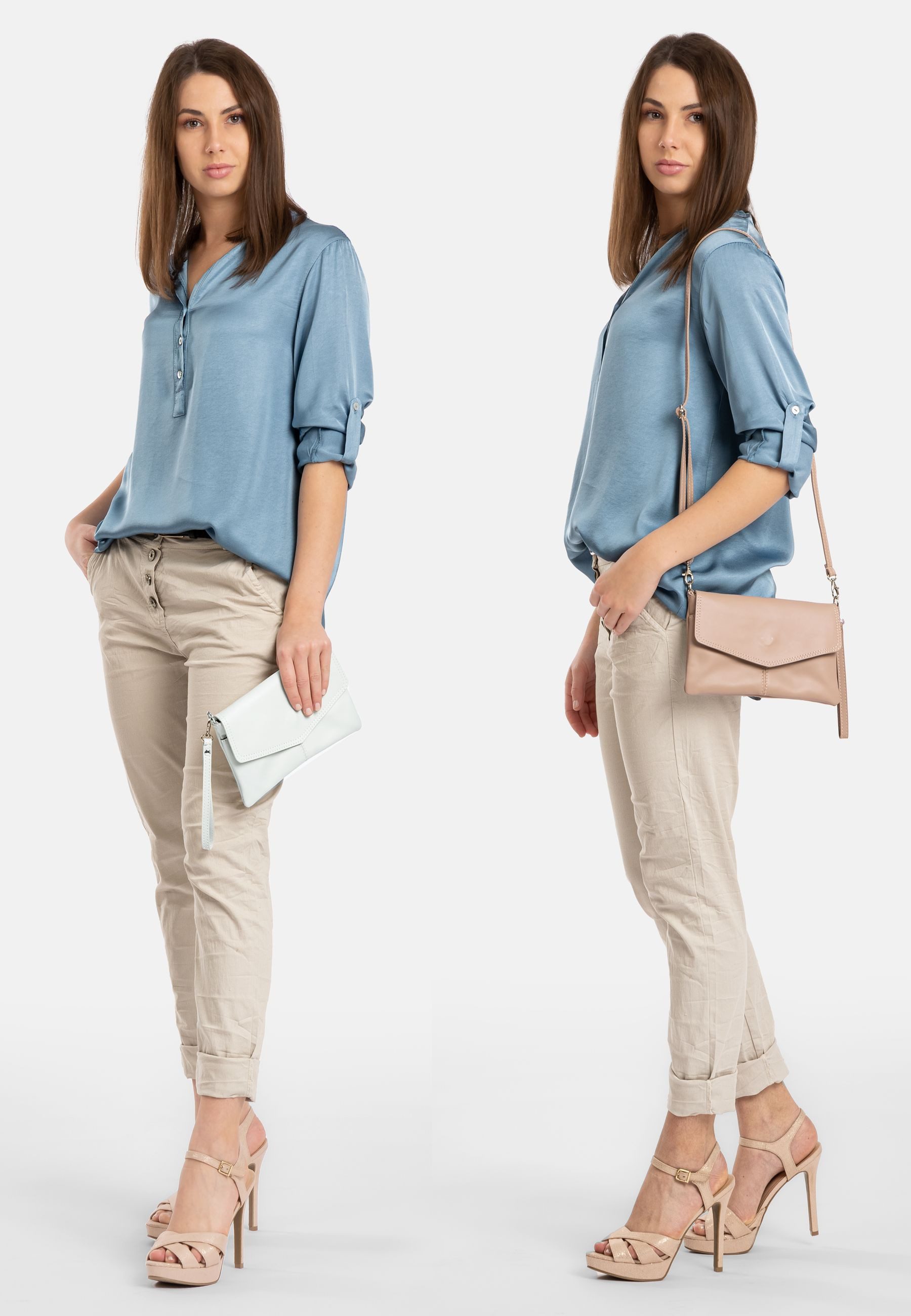 Caspar Clutch Abendtasche Leder Damen Umhängetasche - PREMIUM LINE - Modell No.322, aus 100% gewaschenem Echtleder aus Italien - samtig weich & nachhaltig – Bild 4 von 5