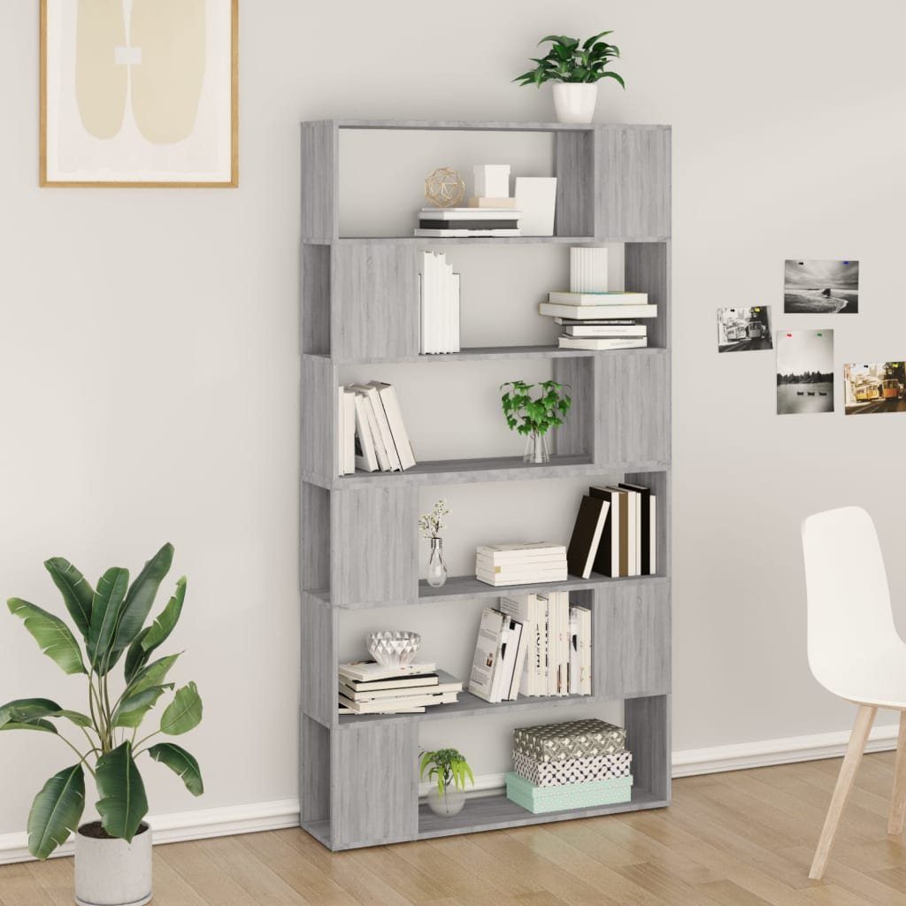 furnicato Bücherregal Elegantes Grau Sonoma 100 x 24 x 188 cm, 1-tlg., Stabiles Regal mit 6 Fächern als Raumteiler für dein Wohnzimmer