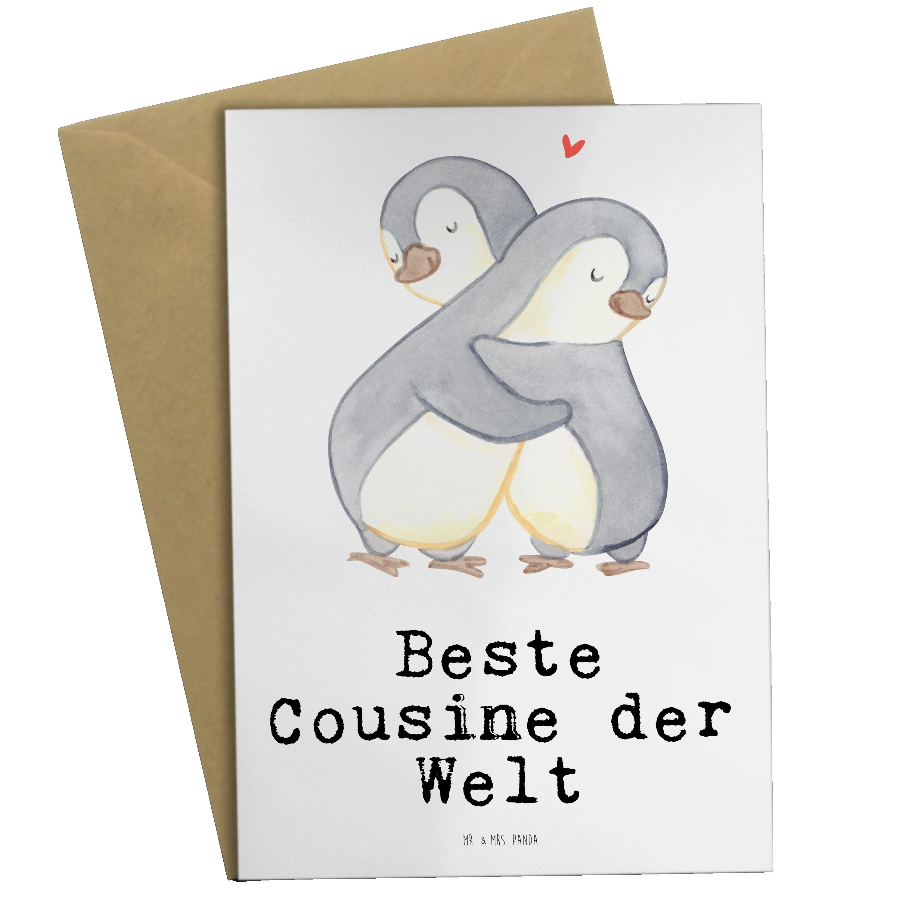 Mr. & Mrs. Panda Grußkarte Pinguin Beste Cousine der Welt - Weiß - Geschenk, Hochzeitskarte, Kar