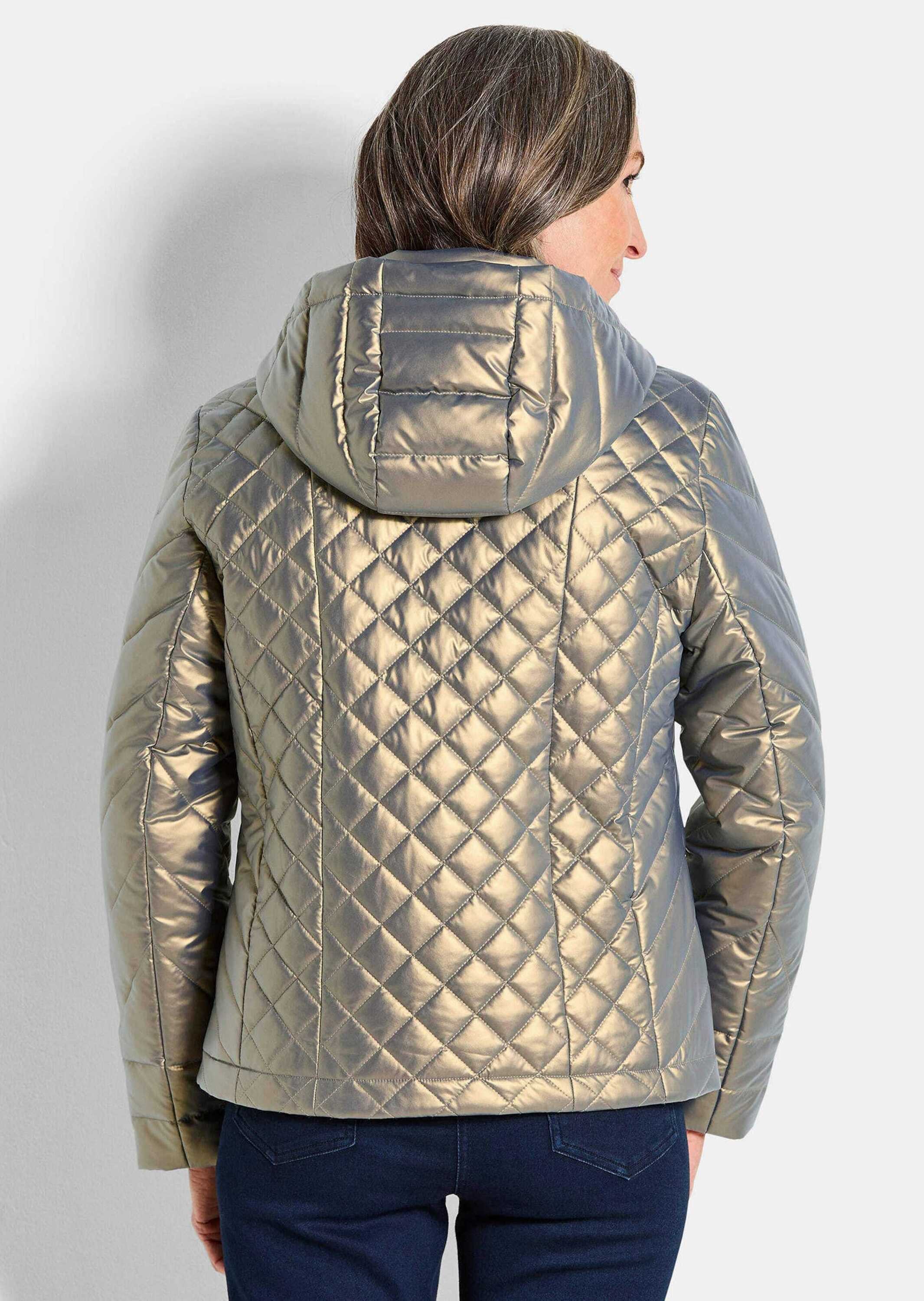 GOLDNER Steppjacke Metallicjacke mit Kapuze Kapuzenjacke mit Stehkragen, Reißverschluss, Taschen und Langarm