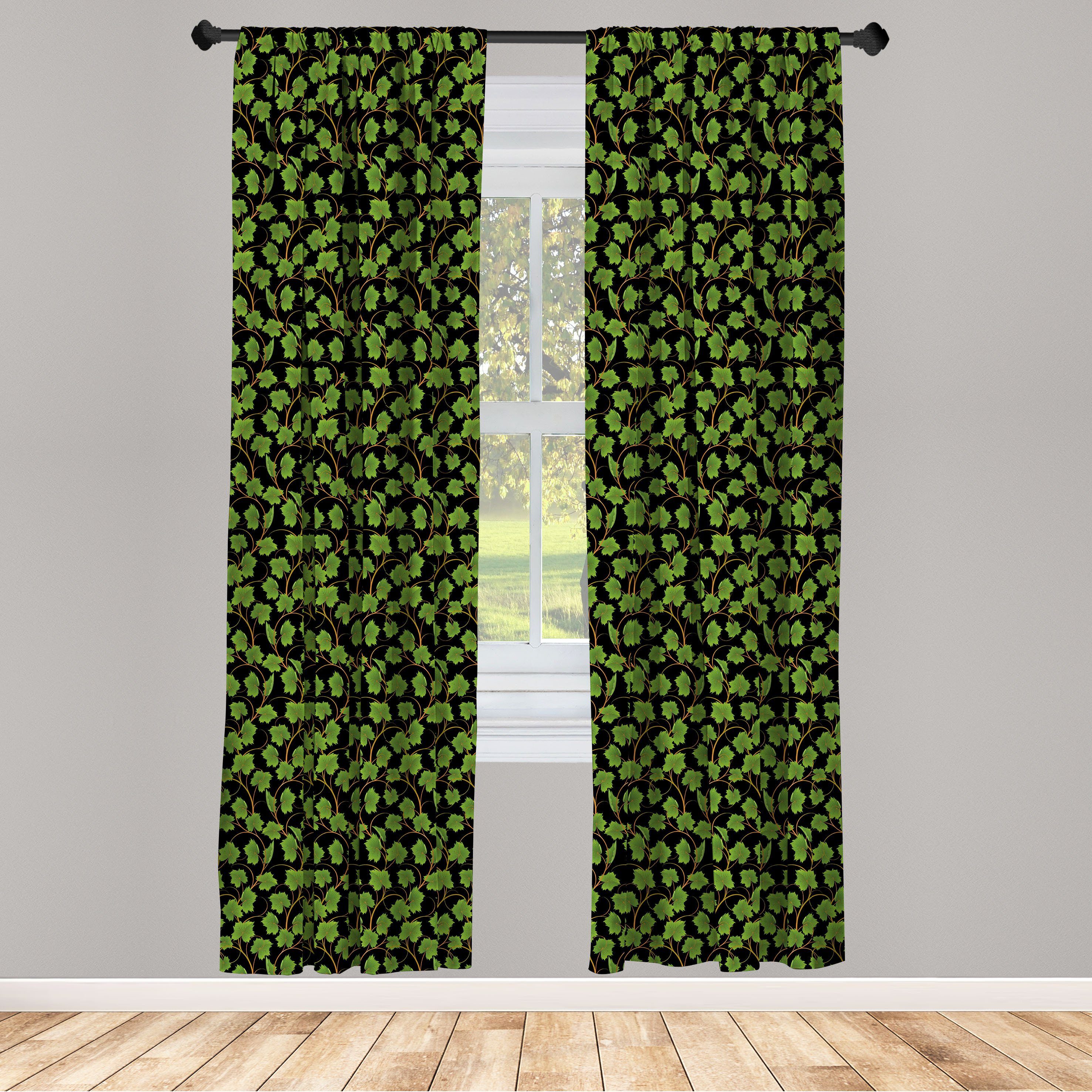 Gardine Vorhang für Wohnzimmer Schlafzimmer Dekor, Abakuhaus, Microfaser, Wein Botanik Grape Blätter auf dunklem