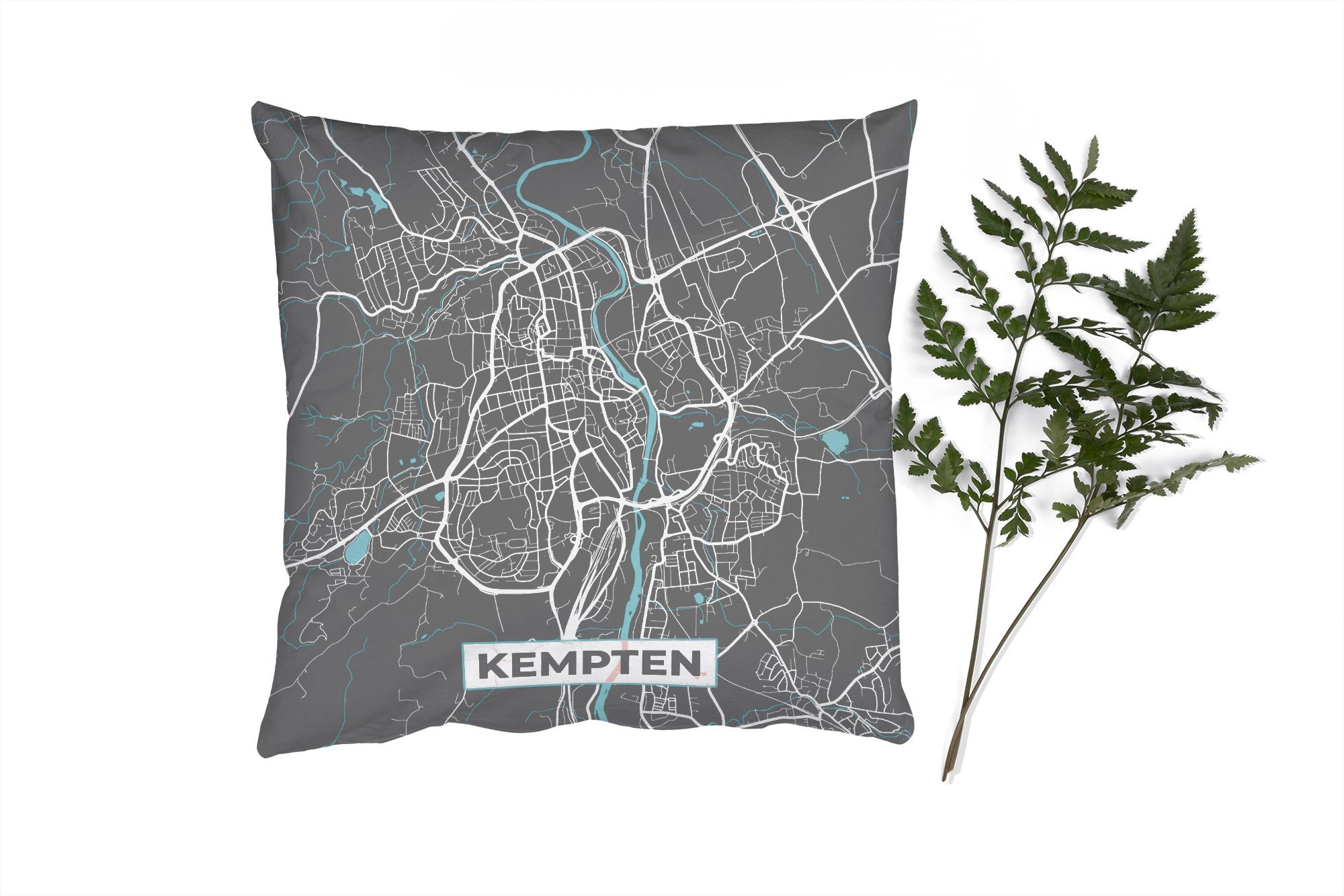 - - mit Schlafzimmer, MuchoWow Deko, Stadtplan Deutschland Sofakissen für Zierkissen Dekokissen Wohzimmer, - - Kempten Blau Füllung Karte,