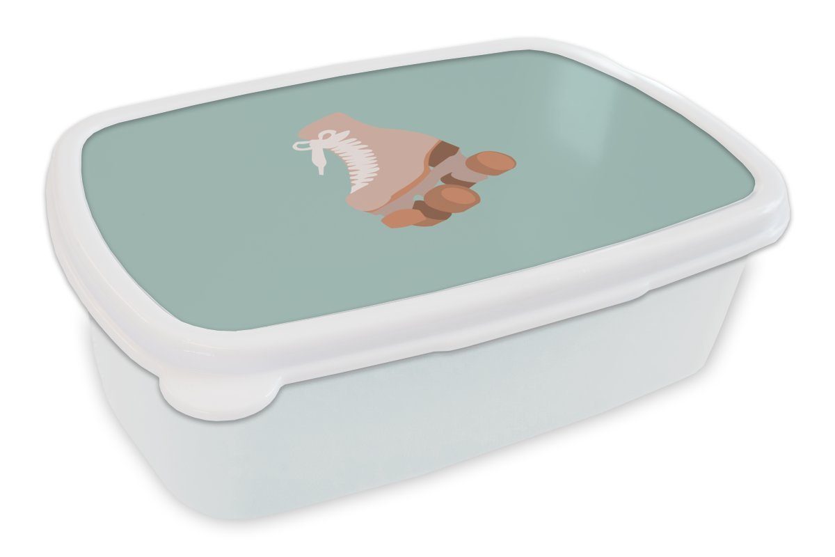 MuchoWow Lunchbox Sommer - Rollschuh - Blau, Kunststoff, (2-tlg), Brotbox für Kinder und Erwachsene, Brotdose, für Jungs und Mädchen weiß