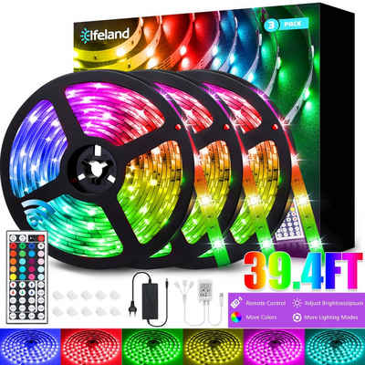 Elfeland LED Stripe, Lichtleiste 3*4M Farbwechsler 5050RGB 12V 5A Fernbedienung IP20 Kleber für Wohnzimmer Schlafzimmer TV Garten Party