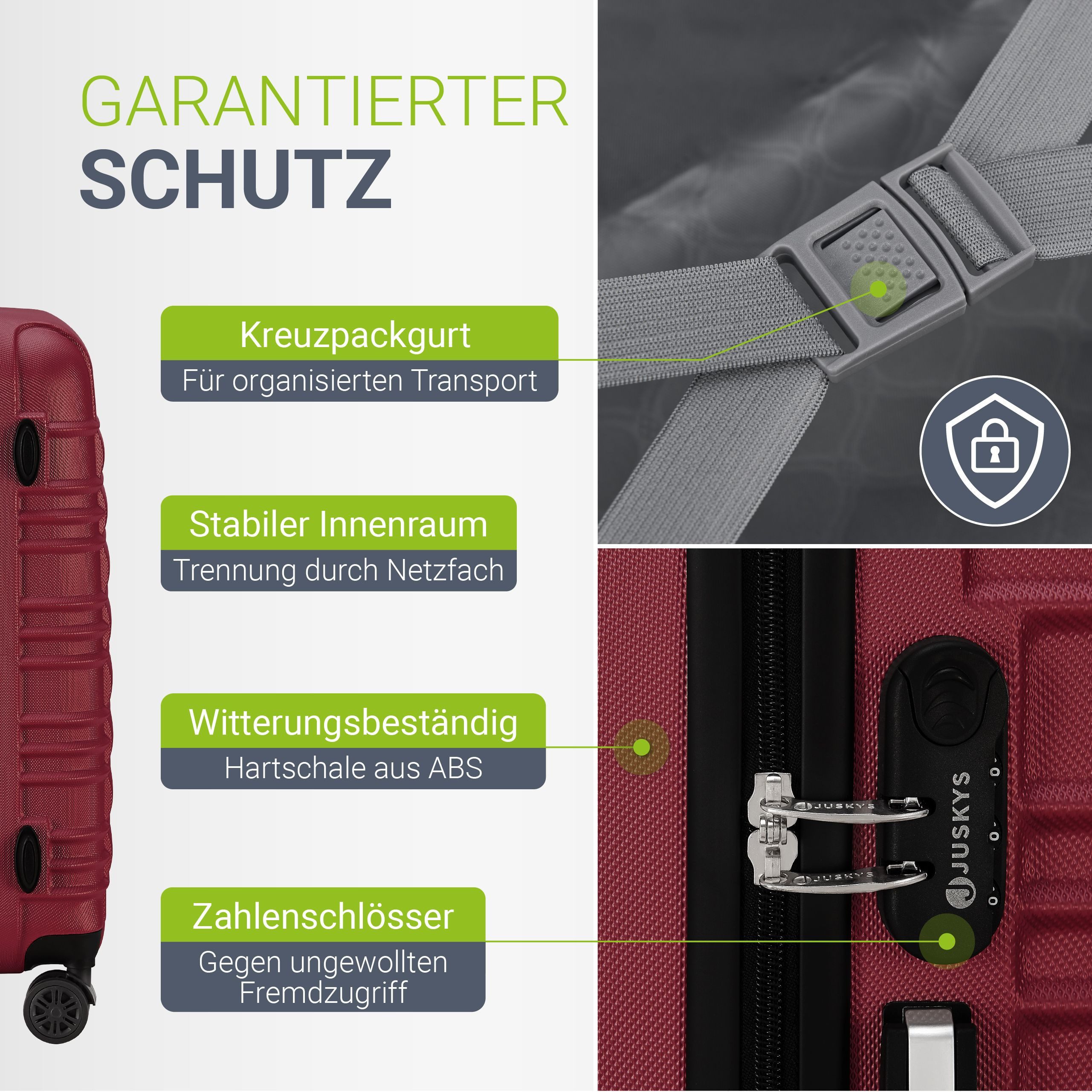 Juskys Trolleyset Rom, 4 Rollen, (3 tlg., 3-teilig), Aluminium, Rollen, Innenfutter, Ergonomische Griffe, 3er Set