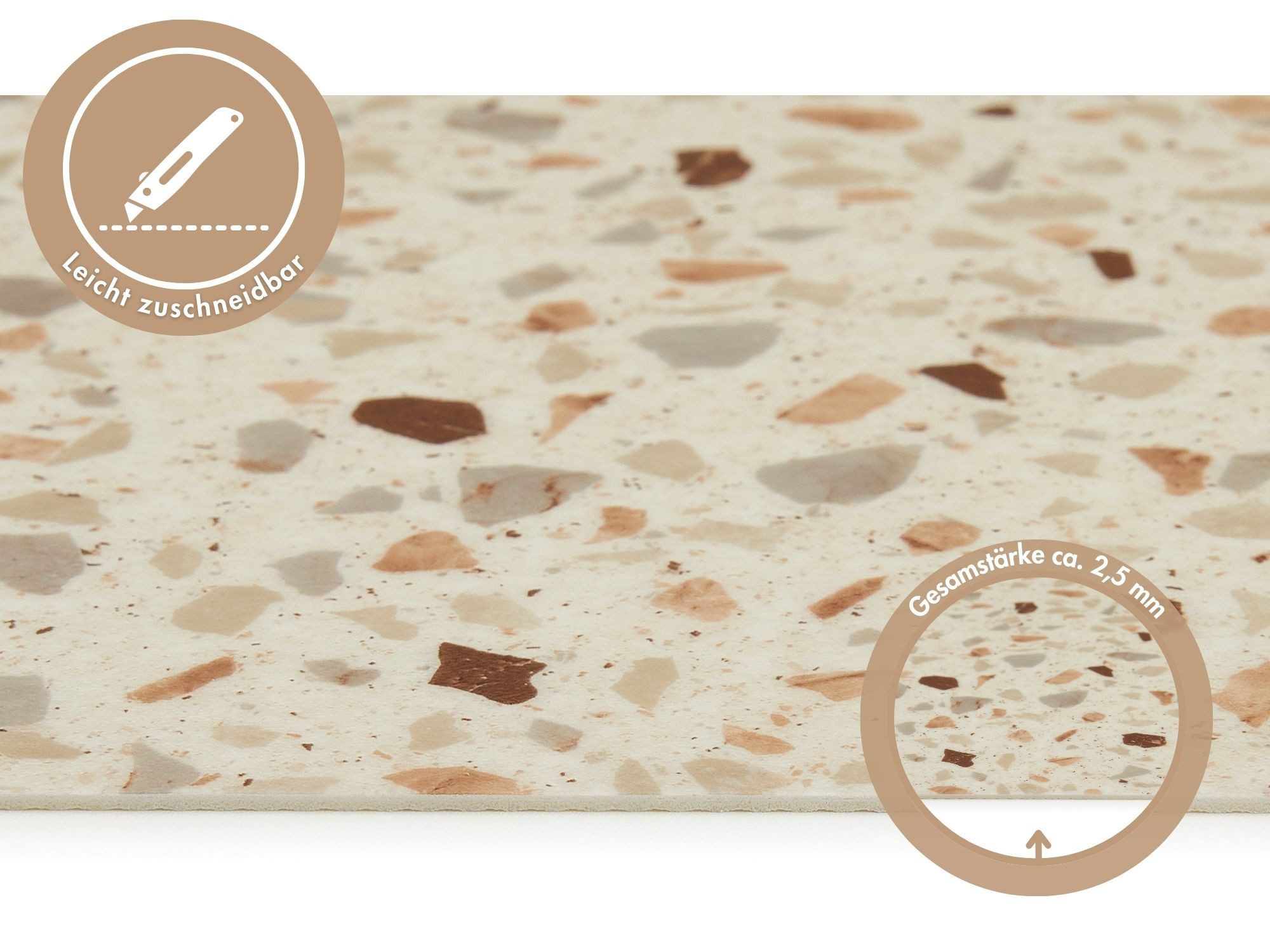 misento Vinylboden Turbo in Terrazzo-Optik, für Feuchtraum- und Privatbereiche, PVC Bodenbelag Meterware 200/400 cm breit, Stärke 2,5 mm