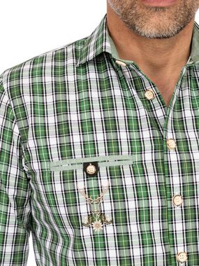OS-Trachten Trachtenhemd Karo Langarmhemd JACHENAU grün