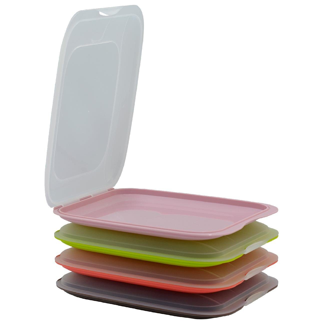 Engelland Frischhaltedose Aufschnittdosen, Aufschnittbox, PP-Kunststoff, BPA-frei, (Vorteils-Set, 4-tlg., mit transparentem Deckel), stapelbar, platzsparend, Ordnung im Kühlschrank, Organizer, Stapelbox