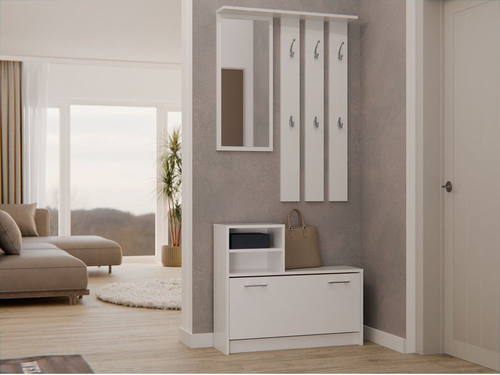 Raumhirsch Furniture Schuhschrank Garderoben-Set (Schuhschrank und 6 Kleiderhaken mit Spiegel) verschiedene Farben