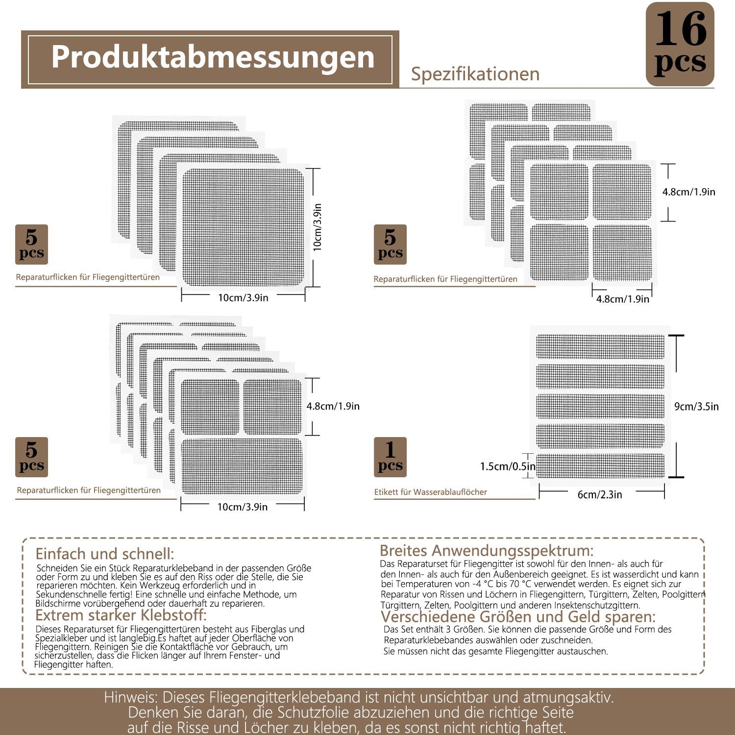 Ledander Insektenschutz-Fensterrahmen Fliegengitter Reparatur Set 16 Stück, 4 Größen Fensterbildschirm, (16-St), Fliegengitter Reparaturband für Fenster, selbst – Bild 2 von 5