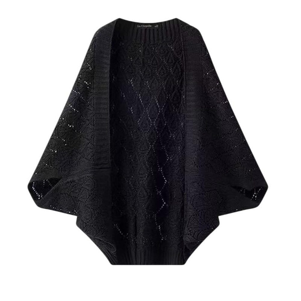 Oemmn Strickponcho Strickjacke 3/4-Ärmel, Ajourpullover mit extraweiten Fledermausärmeln verkürzter Oversize-Pullover,Unifarben, schlicht und elegant