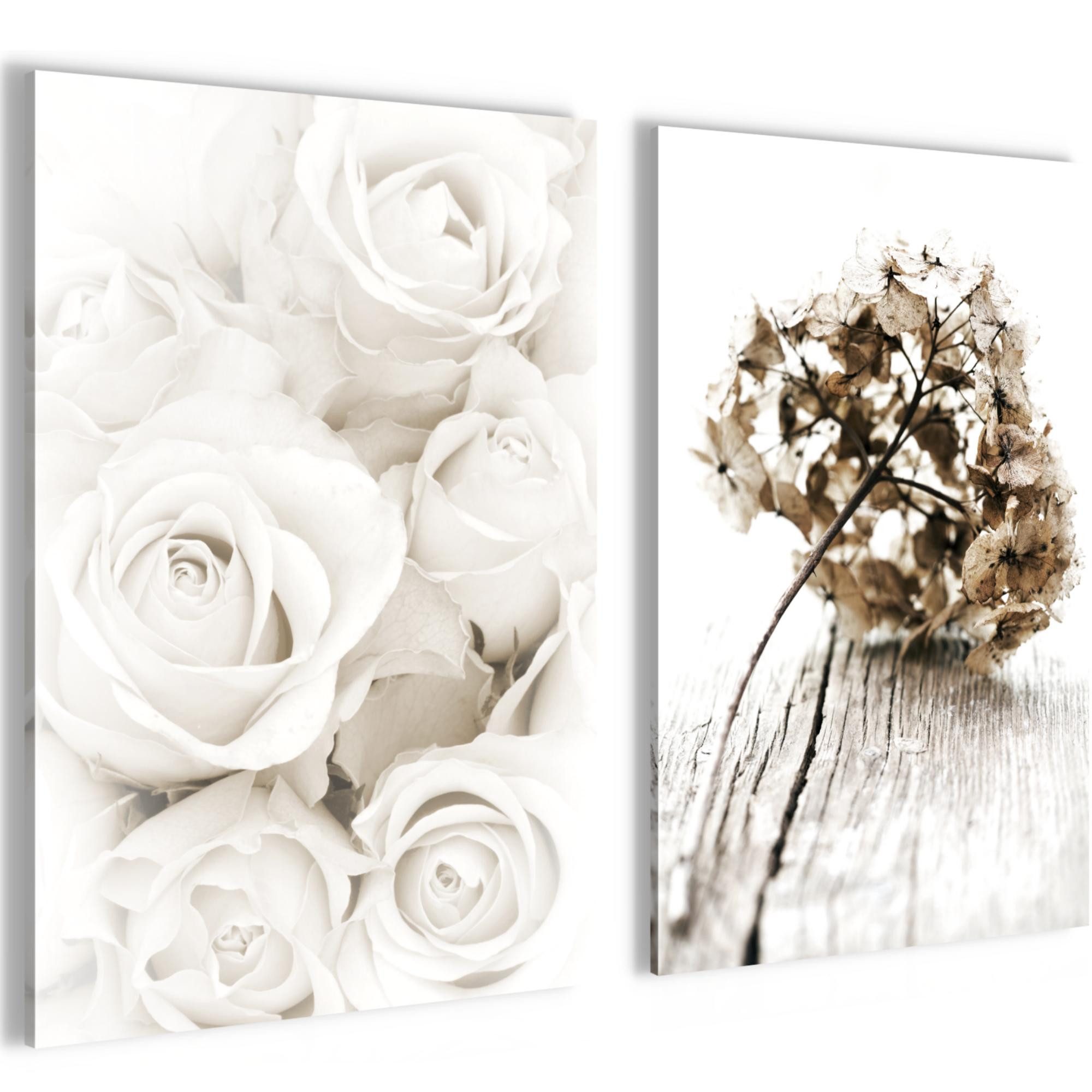 Novart Wandbild Bilder Blumen AUFHÄNGFERTIG für Schlafzimmer Büro Rosen N023126a, 40 x 60 cm - 2 Bilder mit Rahmen