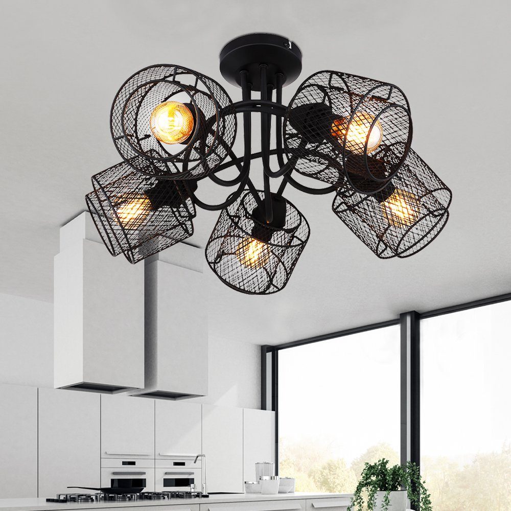 inklusive, Deckenleuchte Käfig-Design Globo H 5 schwarz Lampe Leuchtmittel nicht Metallgeflecht Deckenstrahler, flammig