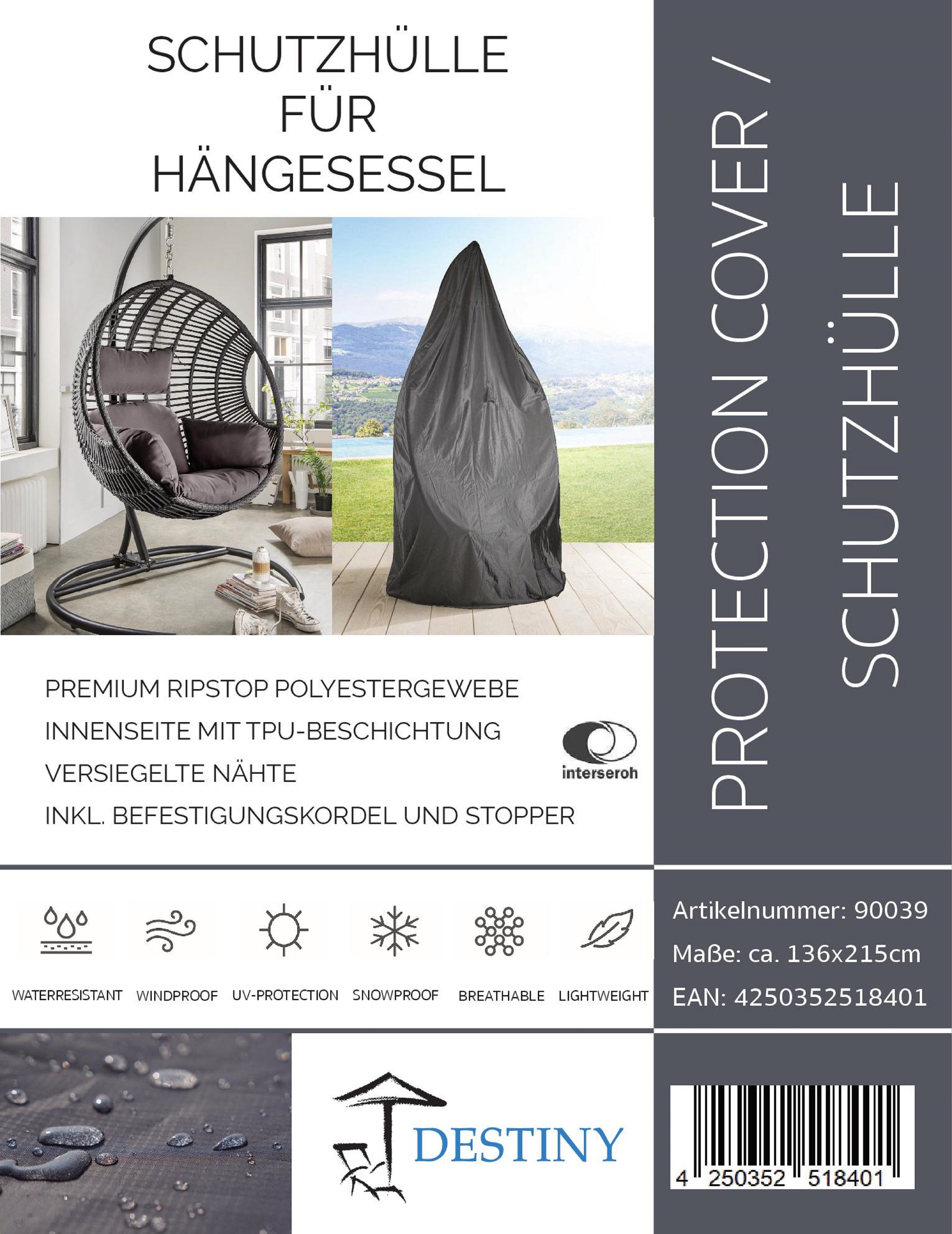 Destiny Gartenmöbel-Schutzhülle für Hängesessel, Maße 136x72x215cm, Ripstop-Polyestergewebe – Bild 3 von 5