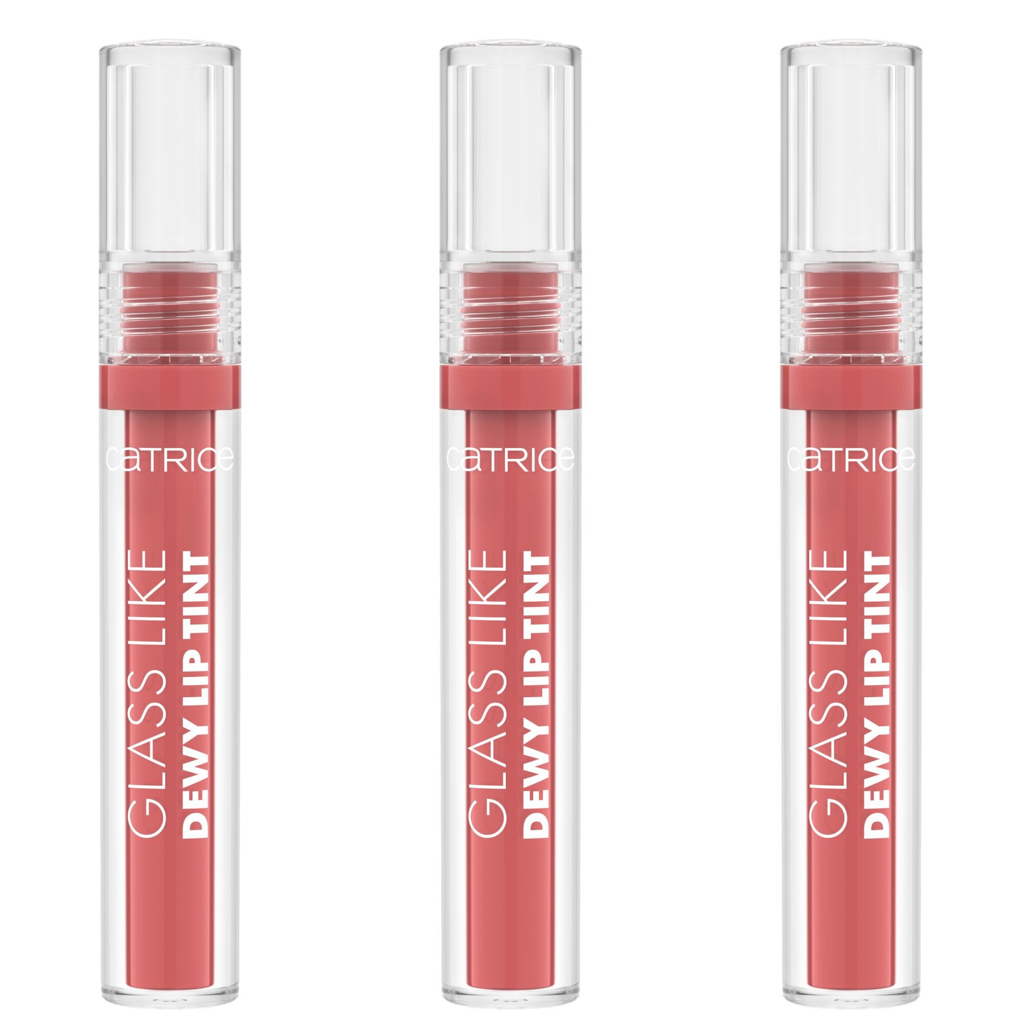 Catrice Lipgloss Glass Like Dewy Lip Tint, 3-tlg., Intensive Pflege, hochglänzendes, leuchtendes Finish, wässrige Textur.