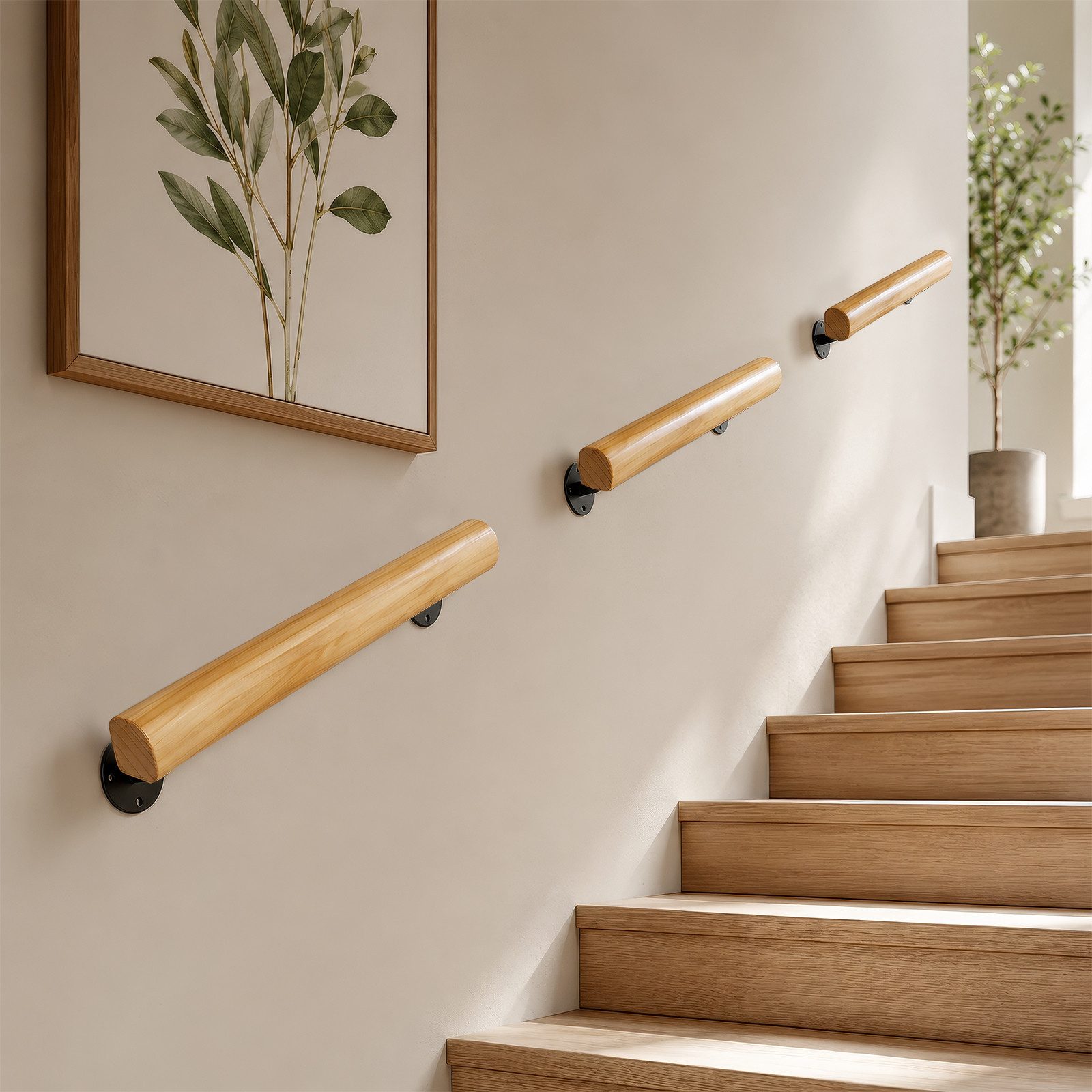 BlingBin Handlauf Treppengeländer Geländer Treppenhandläufe aus Holz 50/80/120cm, 50 cm Gesamtlänge, (1 Stück, 1 St., 50cm), Rutschfester Holzhandlauf Treppengeländer für Treppen Balkon