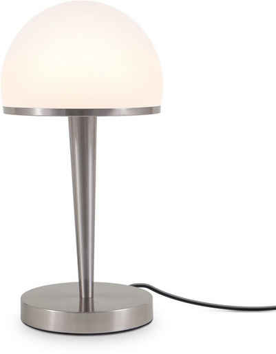 B.K.Licht Tischleuchte, Tischlampe mit Glasschirm, Bauhaus-Stil, Dimmbar, 4-Stufen Touchdimmer, E14, Opalglas, ohne Leuchtmittel
