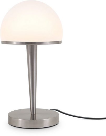 B.K.Licht Tischleuchte, Tischlampe mit Glasschirm, Bauhaus-Stil, Dimmbar, 4-Stufen Touchdimmer, E14, Opalglas, ohne Leuchtmittel