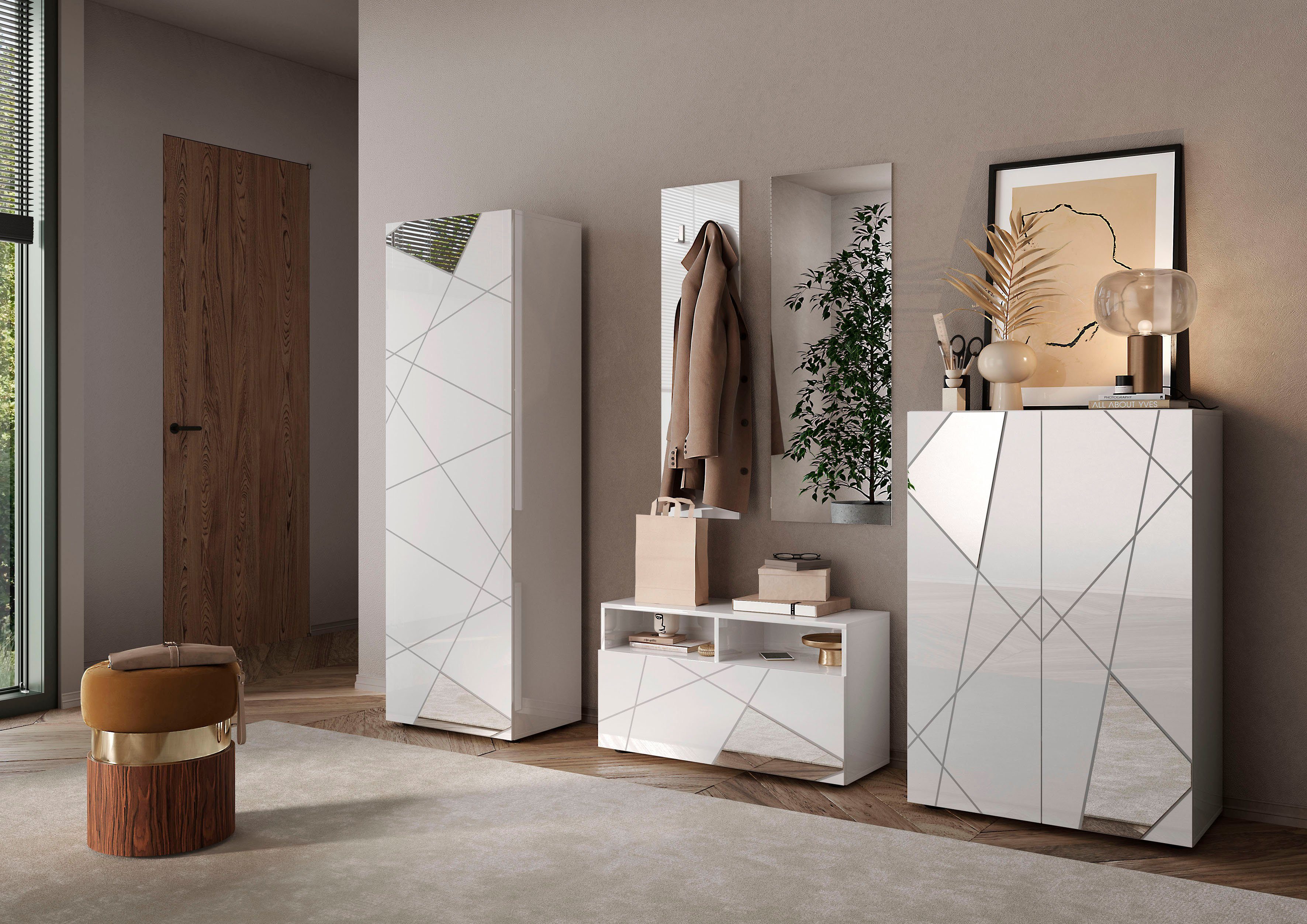 Home affaire Garderobenschrank Vittoria, Breite 60 cm, Höhe 186 cm Front mit Spiegel und Siebdruck – Bild 5 von 5