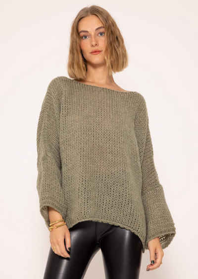 SASSYCLASSY Strickpullover Oversize Pullover Damen aus weichem Grobstrick Lässiger Strickpullover mit weitem Rundhalsausschnitt, Made in Italy