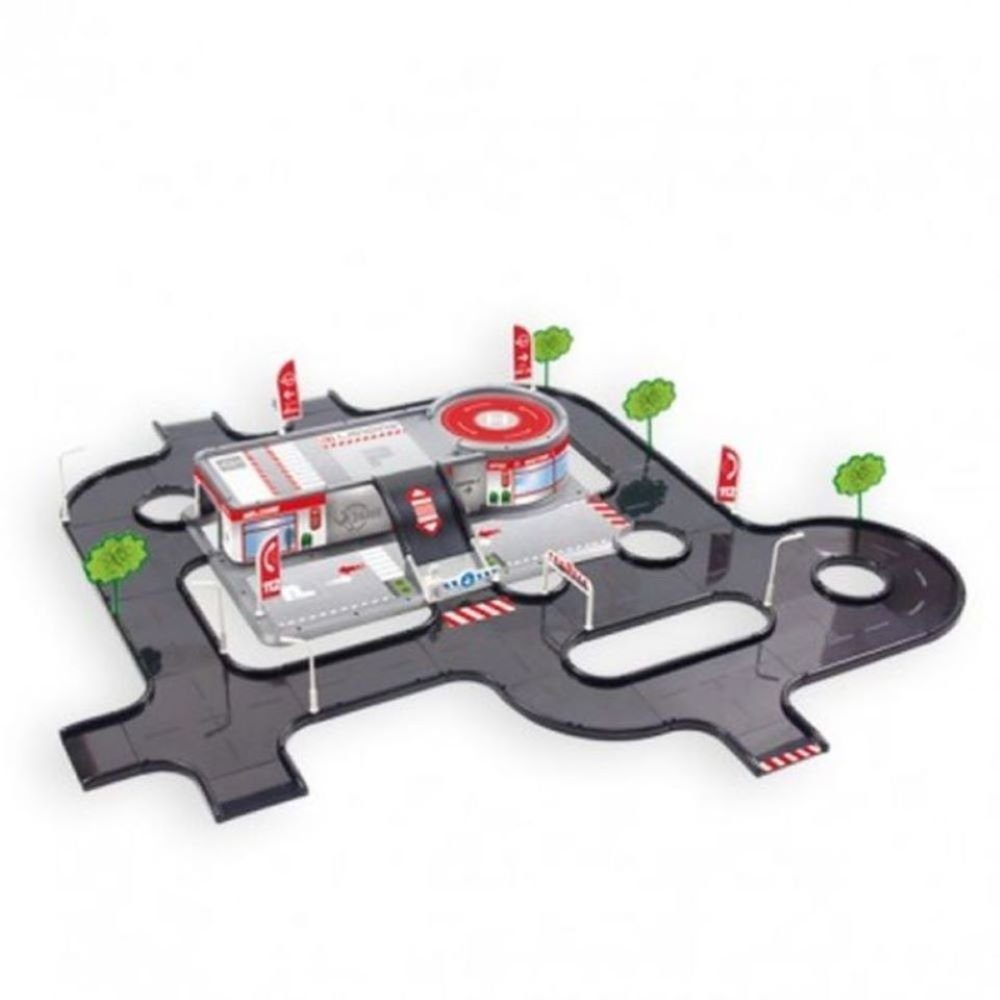 Mochtoys Spiel-Parkplatz Servicestation mit Teststrecke 10941, Parkplatz, Hubschrauberlandeplatz