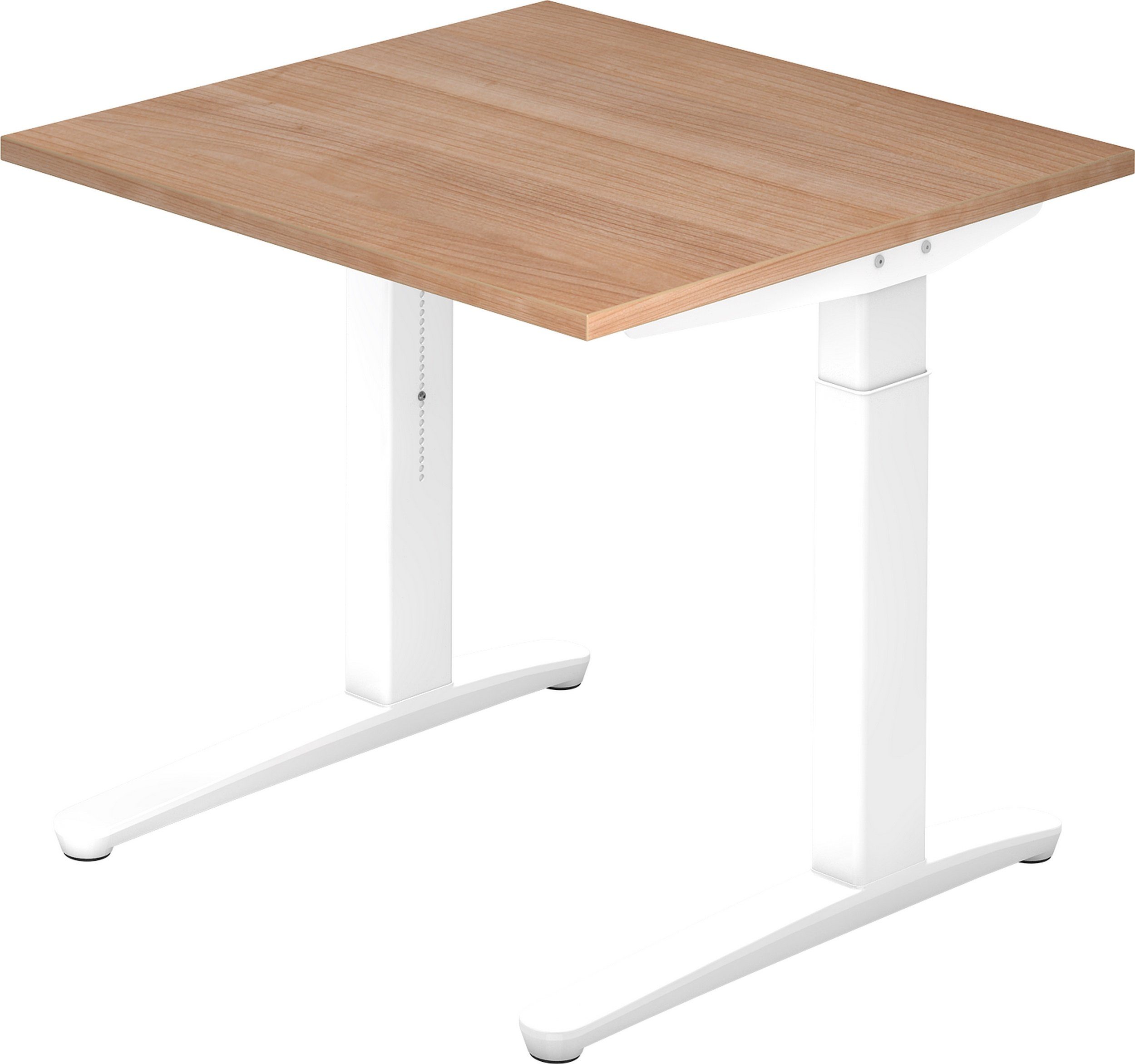bümö Schreibtisch Schreibtisch Serie-XB, Quadrat: 80 x 80 cm - Dekor: Nussbaum - Gestell: Weiß
