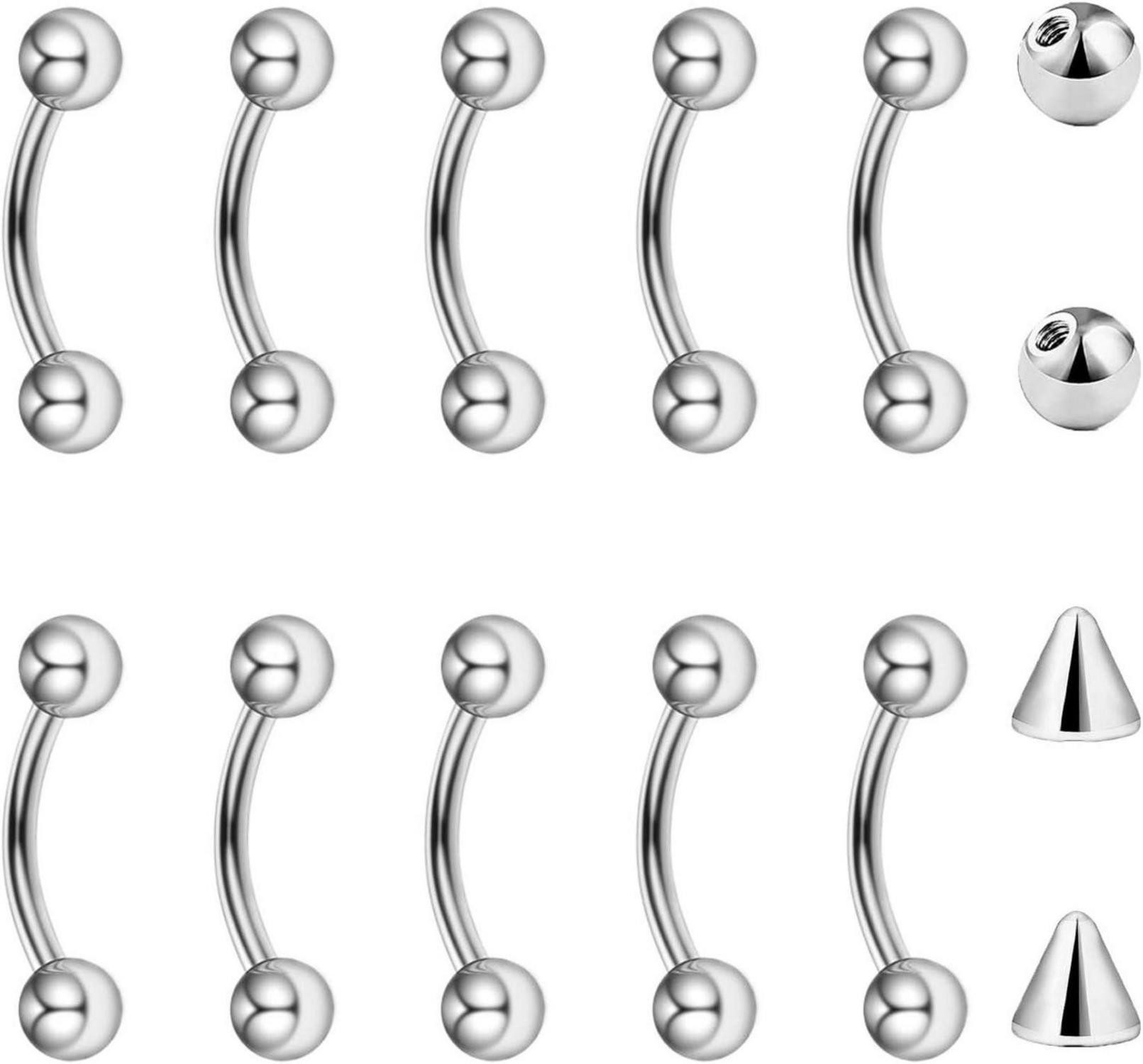 Augenbrauenpiercing 10er Set Curved Barbell Piercing 1,2mm Chirurgenstahl 6mm 8mm 10mm