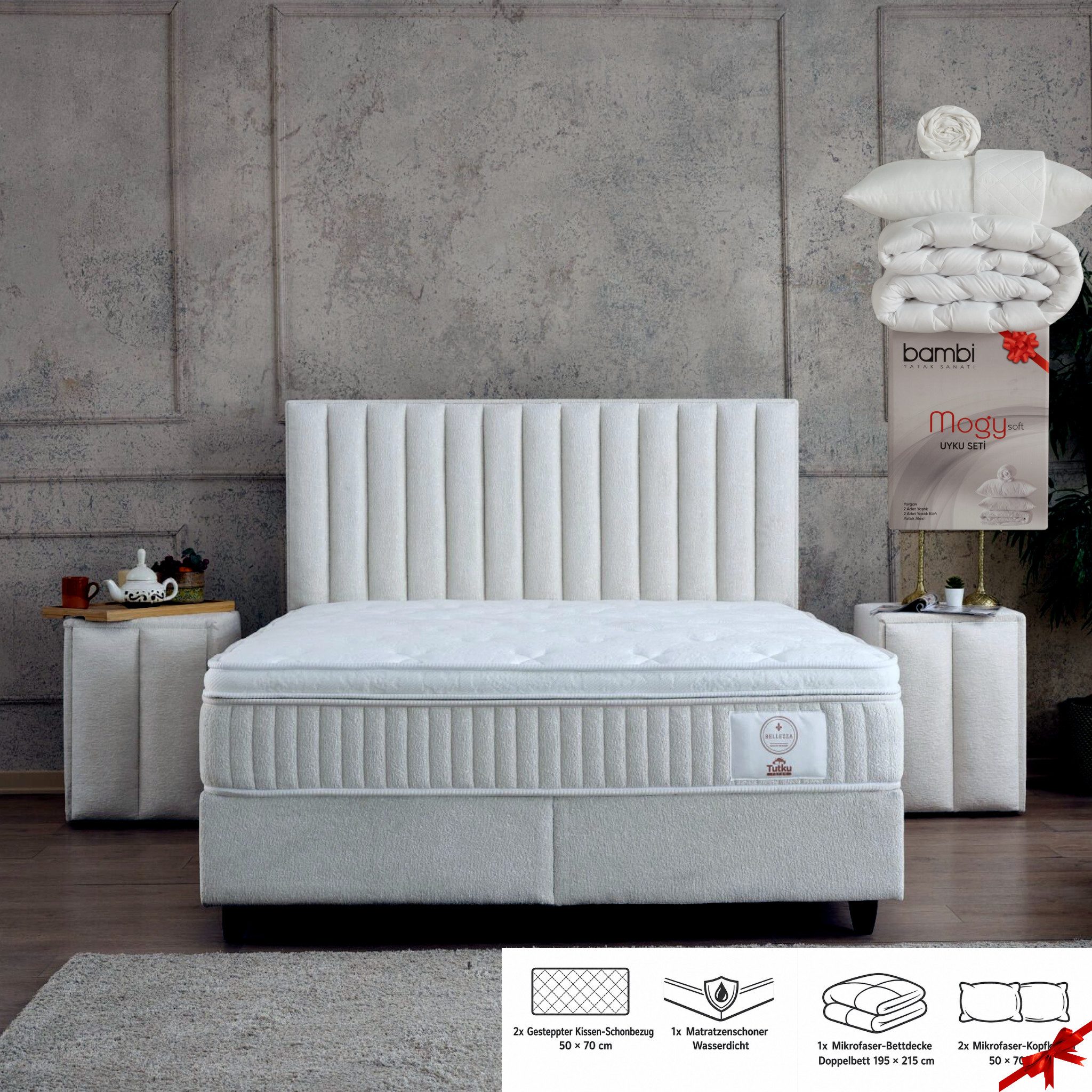 gowoll Boxspringbett mit Matratze Polsterbett Stauraumbett Betkasten inkl. Lieferung Beleza (Set, 2 Bettkästen, 1 Matratze, 1 Kopfteil (Nachttisch optional), inkl. Matratze