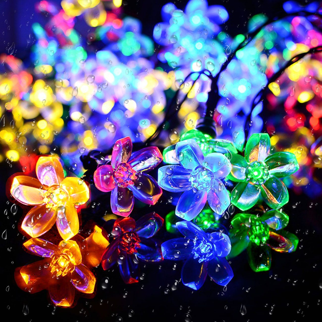 Salcar LED Solarleuchte 5m Solar-Lichterkette mit 20 Kirschblüten Außen Solar Gartenleuchte, 2-Leuchtmodi, Bunt