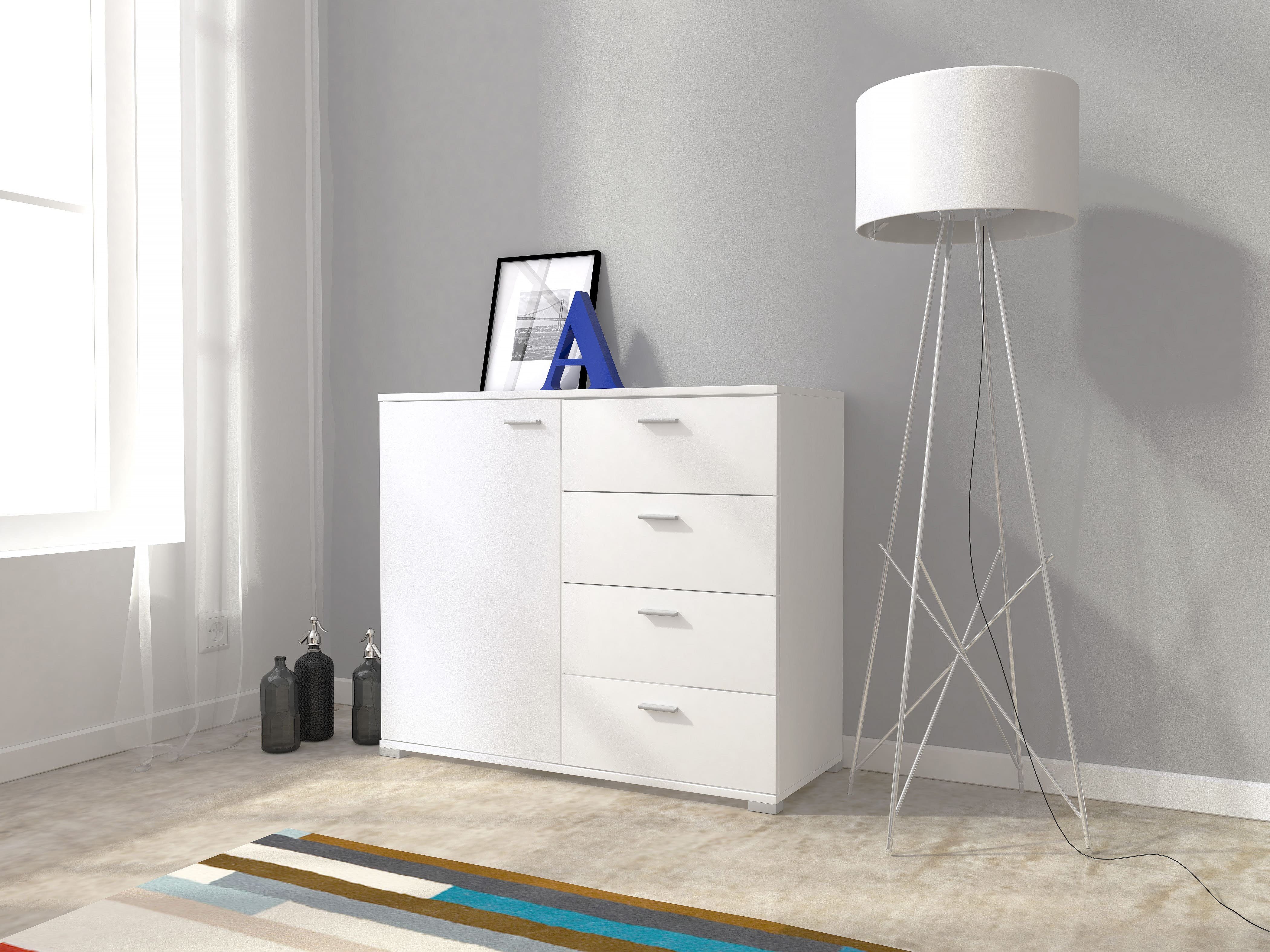 MOEBLO Kommode MIA (Moderne Schlafzimmer Möbel für Wohnzimmer Schrank, Sideboard mit 4 Schubladen, Füße aus Metall), - (BxHxT): 50/100/150x85x40 cm