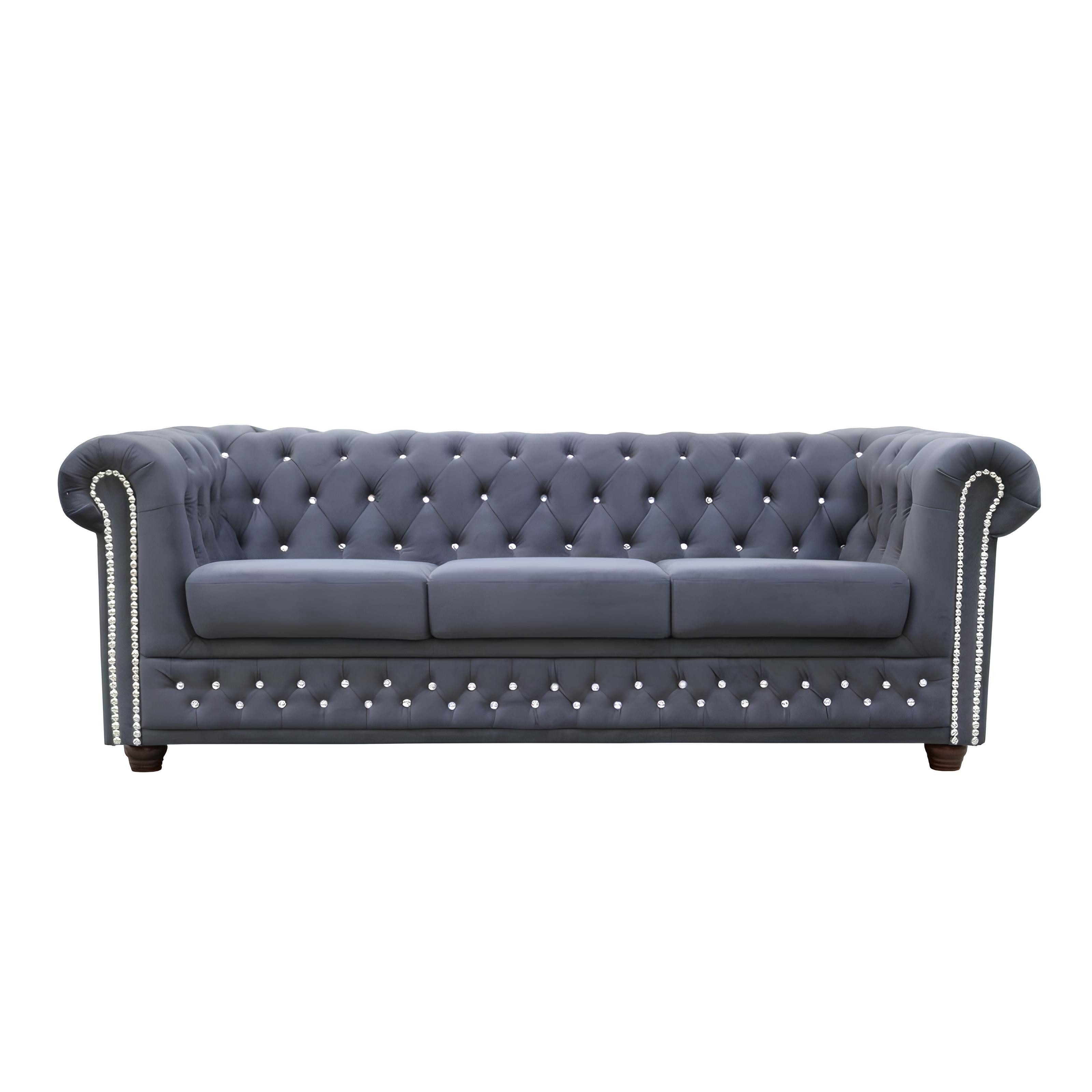 Xlmoebel Chesterfield-Sofa Sofa-Garnitur Chesterfield mit Kristallsteinen Leder-Polsterung, Hergestellt in Europa