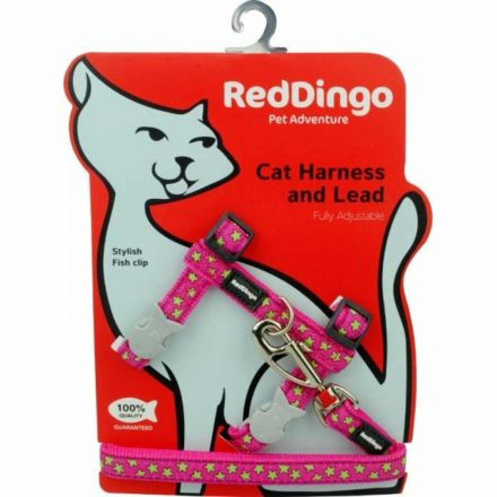 Red Dingo Geschirr Geschirr RD mit Leine - Katze- Stars Lime/Hot Pink