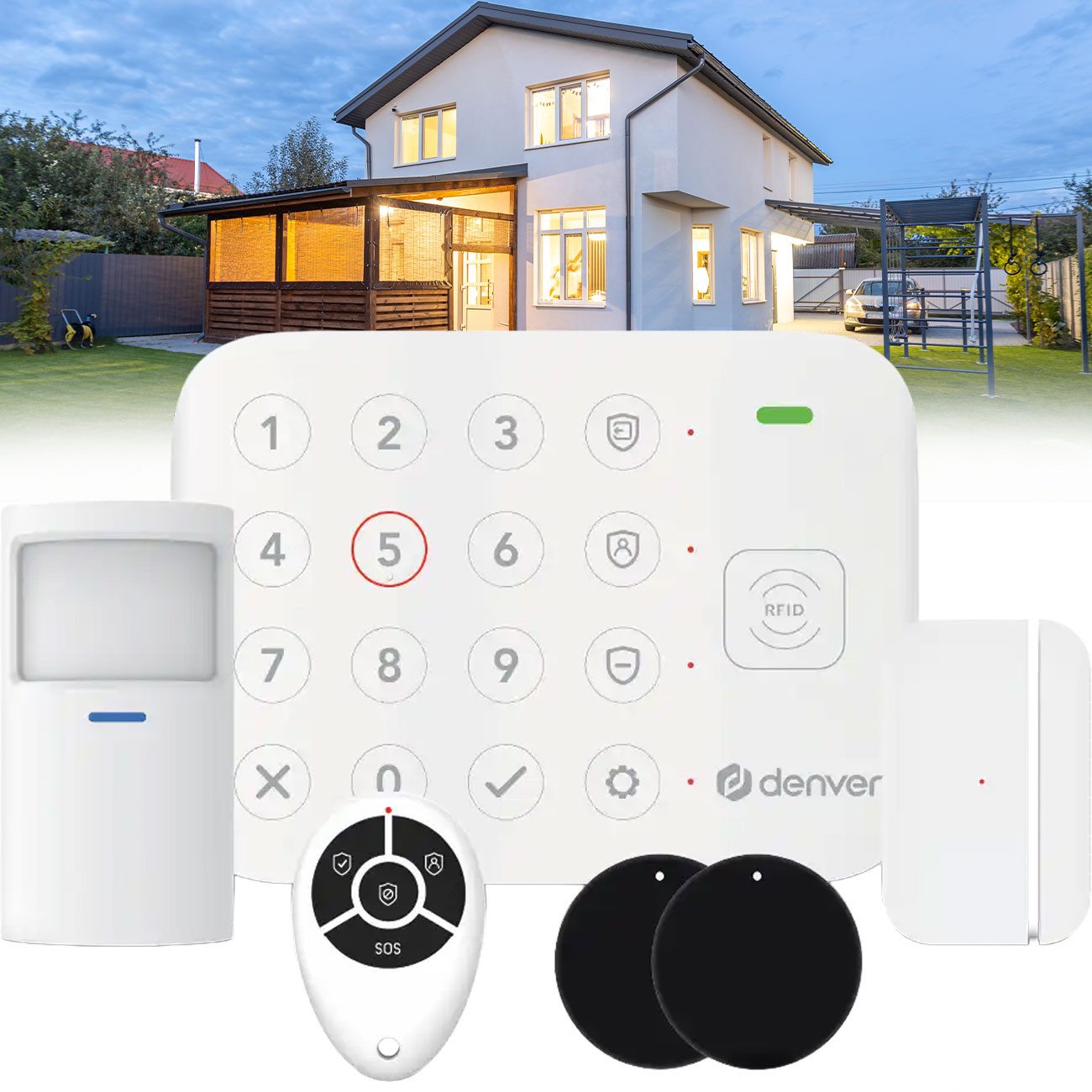 Denver Smart Home 4G Alarmanlage, WLAN Funk-Alarmsystem, App & Alexa Alarmanlage (WLAN & 4G Funk-Alarmsystem mit Tuya-App, Alexa, SMS & Notstrom-Akku)