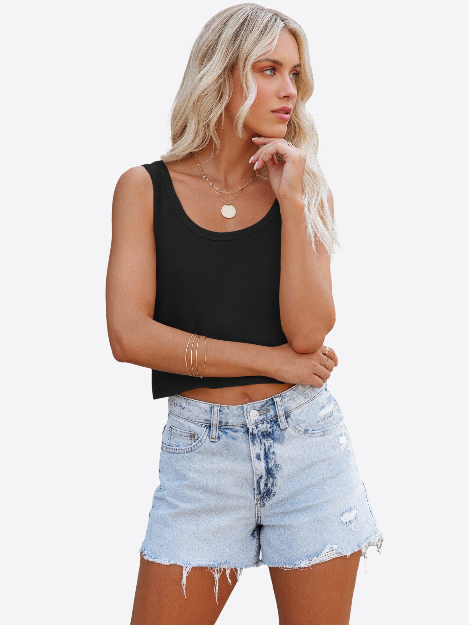 Imily Bela Tanktop Damen Ärmelloses bauchfreies Trainingsshirt (Packung, 1-tlg., 1per-Pack) Einfarbig