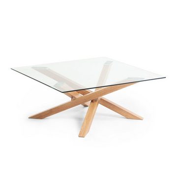 Natur24 Beistelltisch Couchtisch Kamido Glas und Stahlbeinen in Holzoptik 90x90cm