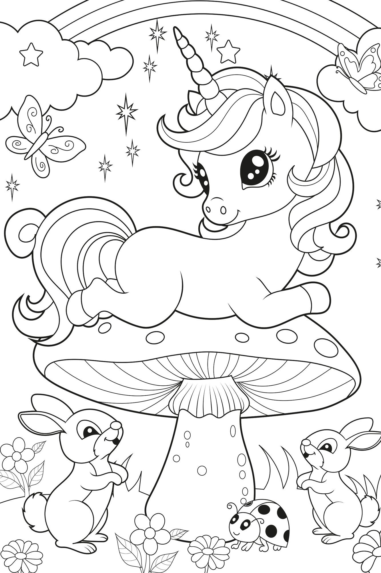 queence Bild Einhorn auf Fliegenpilz, Blätter, Blätterbilder, Einhorn, Figuren, Mädchen, Märchen, Märchenbilder, Regenbogen, Schmetterlinge, klassische Fantasie (1 St), DIY Wandbild aus Dibond