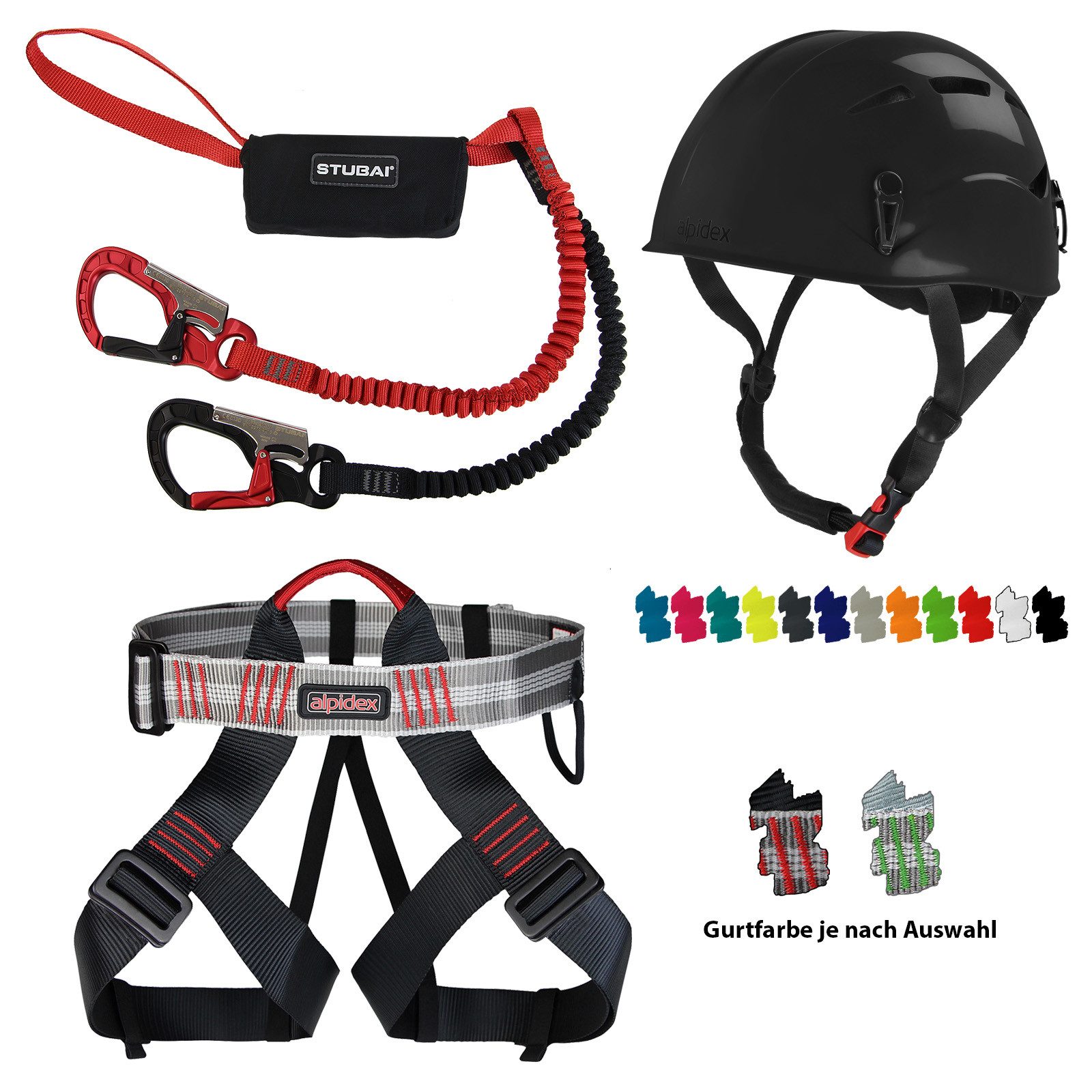 ALPIDEX Kletterhelm ALPIDEX Kletterhelm + Klettergurt + Stubai Klettersteigset BASIC 3.0