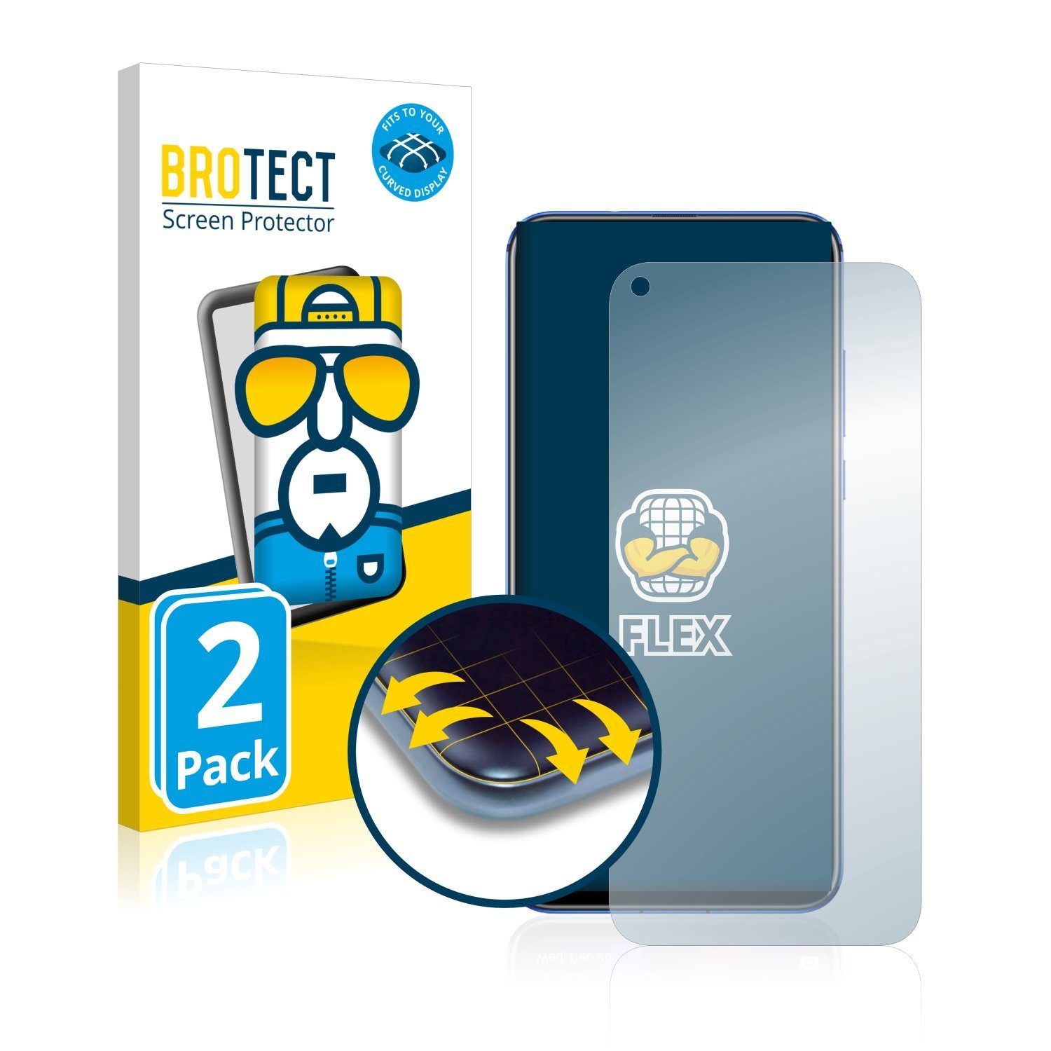 BROTECT Displayschutzfolie Fullscreen Schutzfolie für Honor View 20, 2 Stück, Displayschutz Folie Fullcover Klar Transparent
