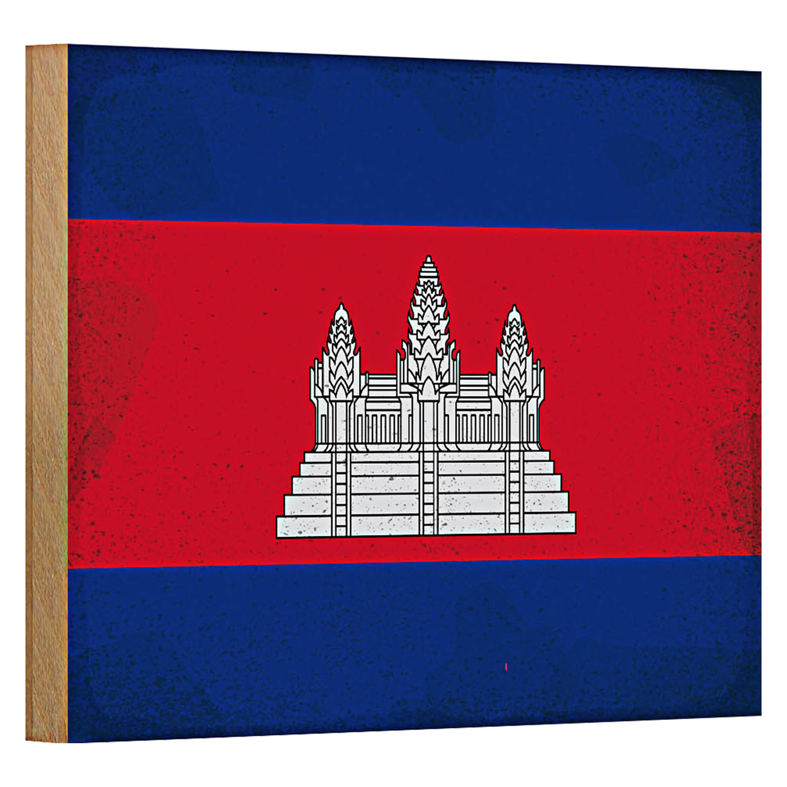 Holzbild Flagge Kambodscha 18x12cm Flag Cambodia Vintage