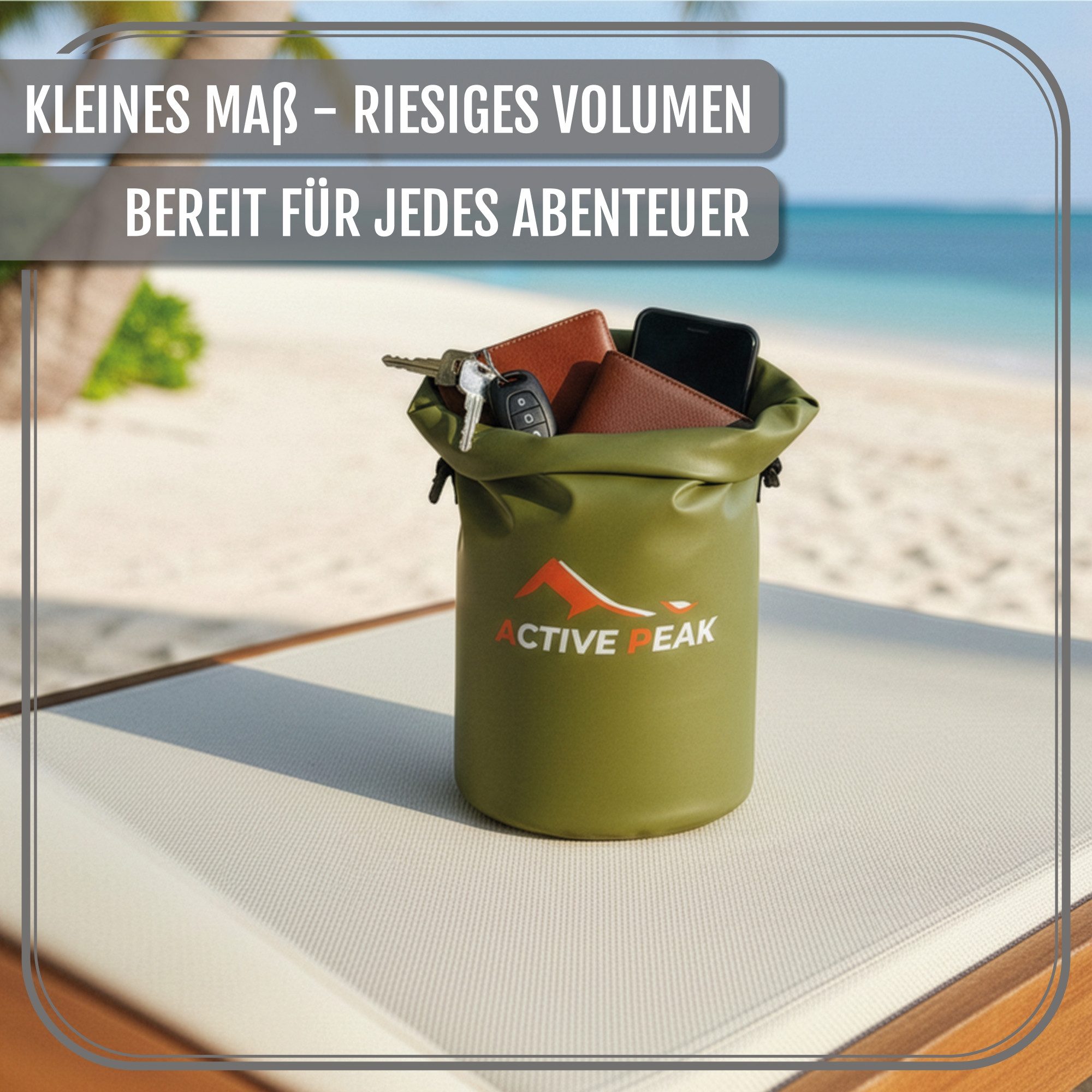 Active Peak Drybag Wasserdichte Tasche & Packsack (inkl. Wasserdichter Smartphone Hülle, 2-tlg), Waterproof Bag Seesackfür SUP, Kajak, Strand, Wassersport, Outdoor uvm