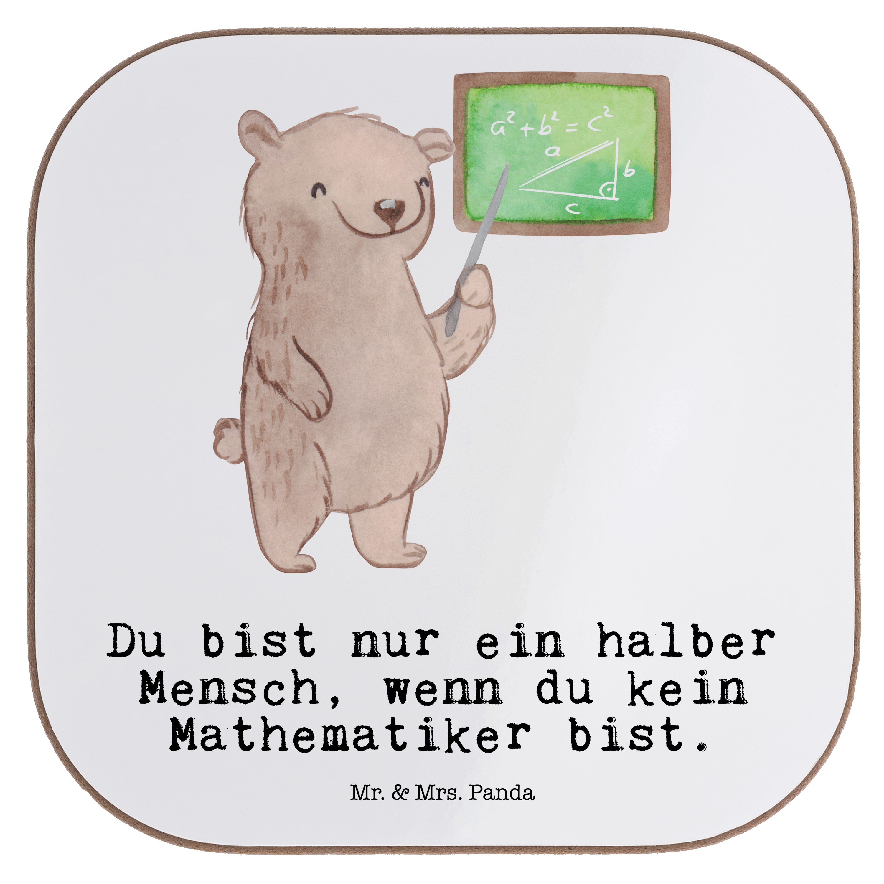 Mr. & Mrs. Panda Getränkeuntersetzer Mathematiker mit Herz - Weiß - Geschenk, Kollegin, Bachelor, Jubiläum, 1-tlg.