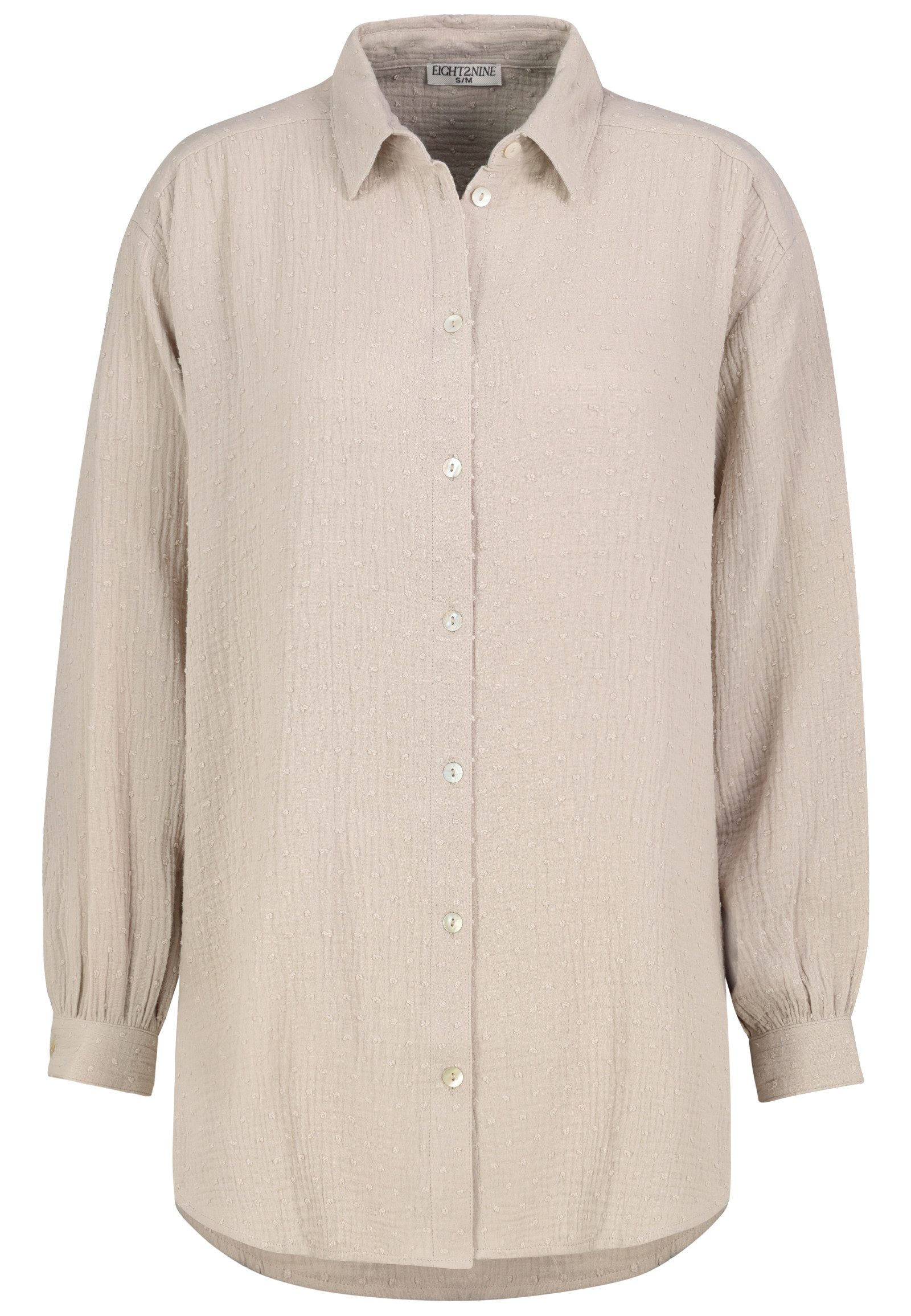 Eight2Nine Blusenshirt Leichtes Strukturdesign Knopfleiste für Damen (1-tlg) Baumwolle Normal Fit Knopfleiste Langarm Einfarbig