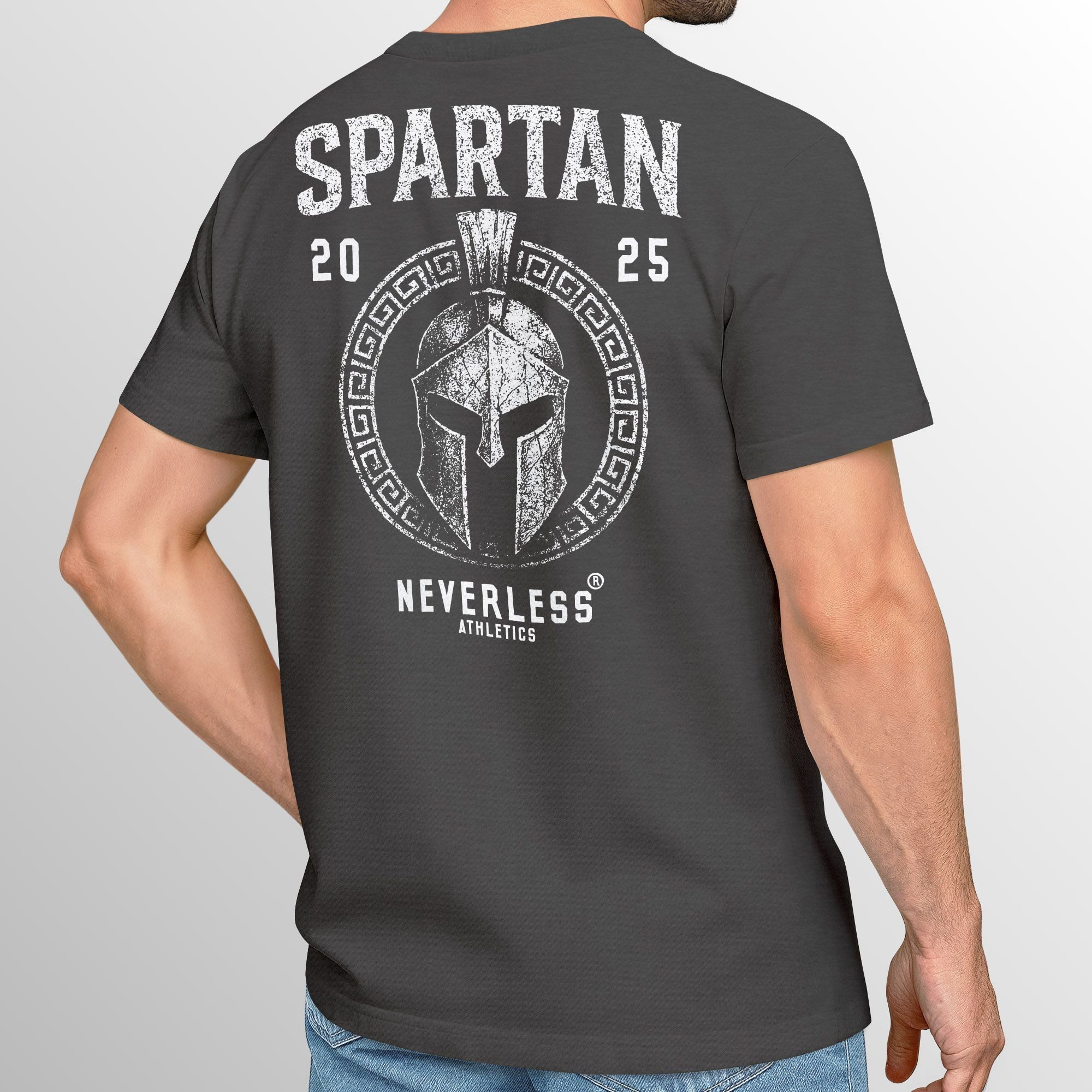 Neverless Print-Shirt Herren T-Shirt Backprint Sparta Helm Krieger Fitness Training & mit Print