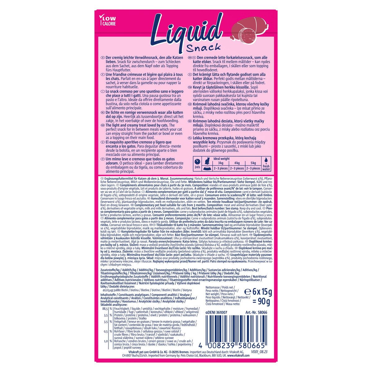 Vitakraft Liquid Snack Leberwurst + Biotin 6 x 15 g, für: Katze