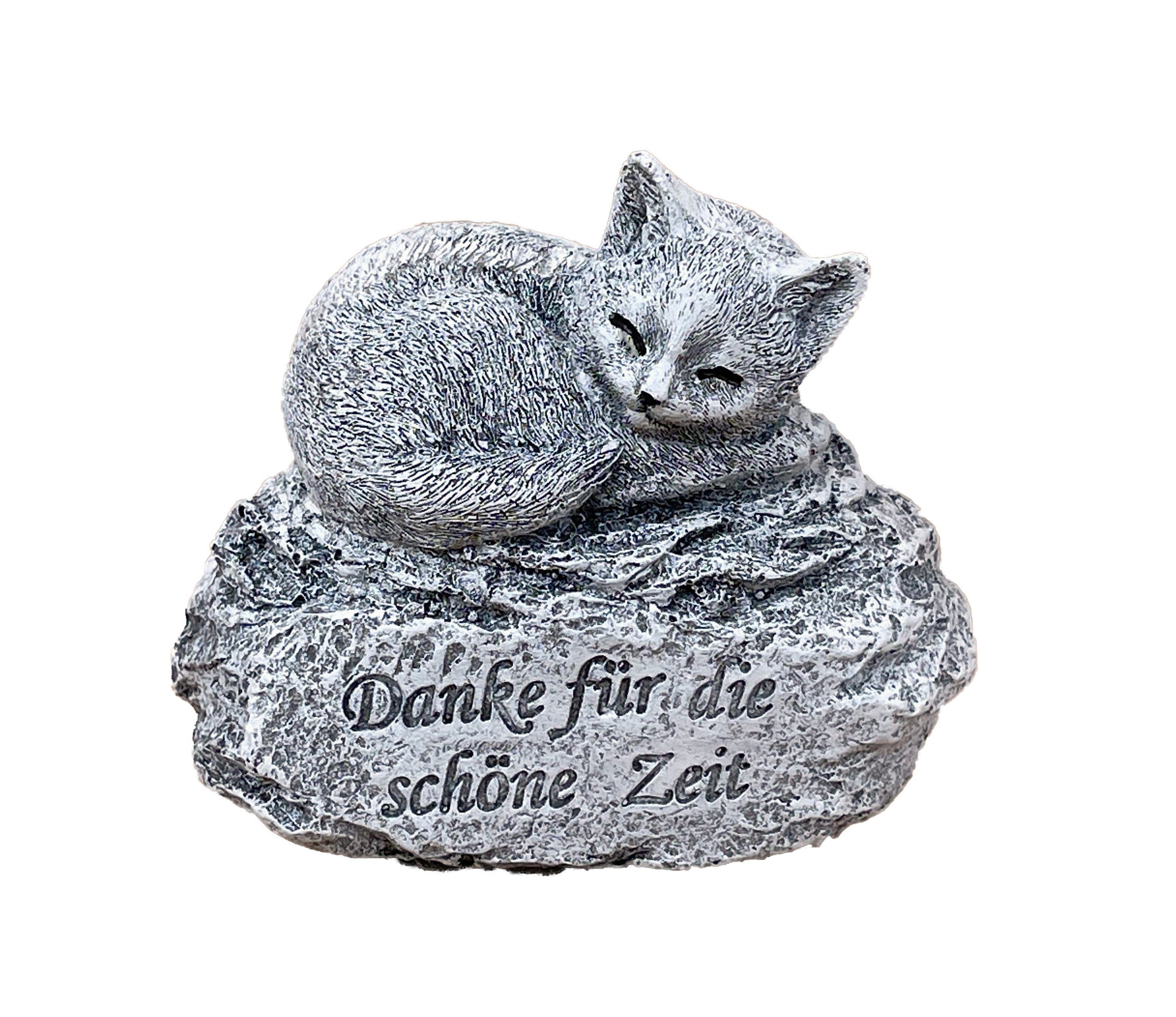 Steinfigur Zeit für Style schöne Grabschmuck die and Danke Katze Stone Gartenfigur frostfest Steinguss Grabstein
