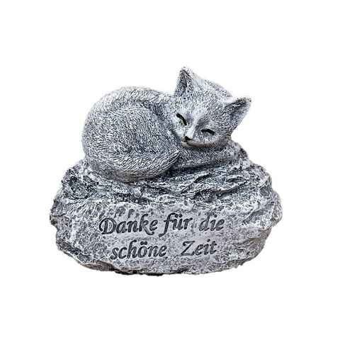 Stone and Style Gartenfigur Steinfigur Grabstein Grabschmuck Katze Danke für die schöne Zeit frostfest Steinguss