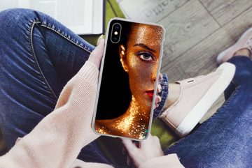 MuchoWow Handyhülle Make-up - Gold - Frau - Luxus - Glitzer - Kunst, Handyhülle Apple iPhone Xs Max, Smartphone-Bumper, Print, Handy