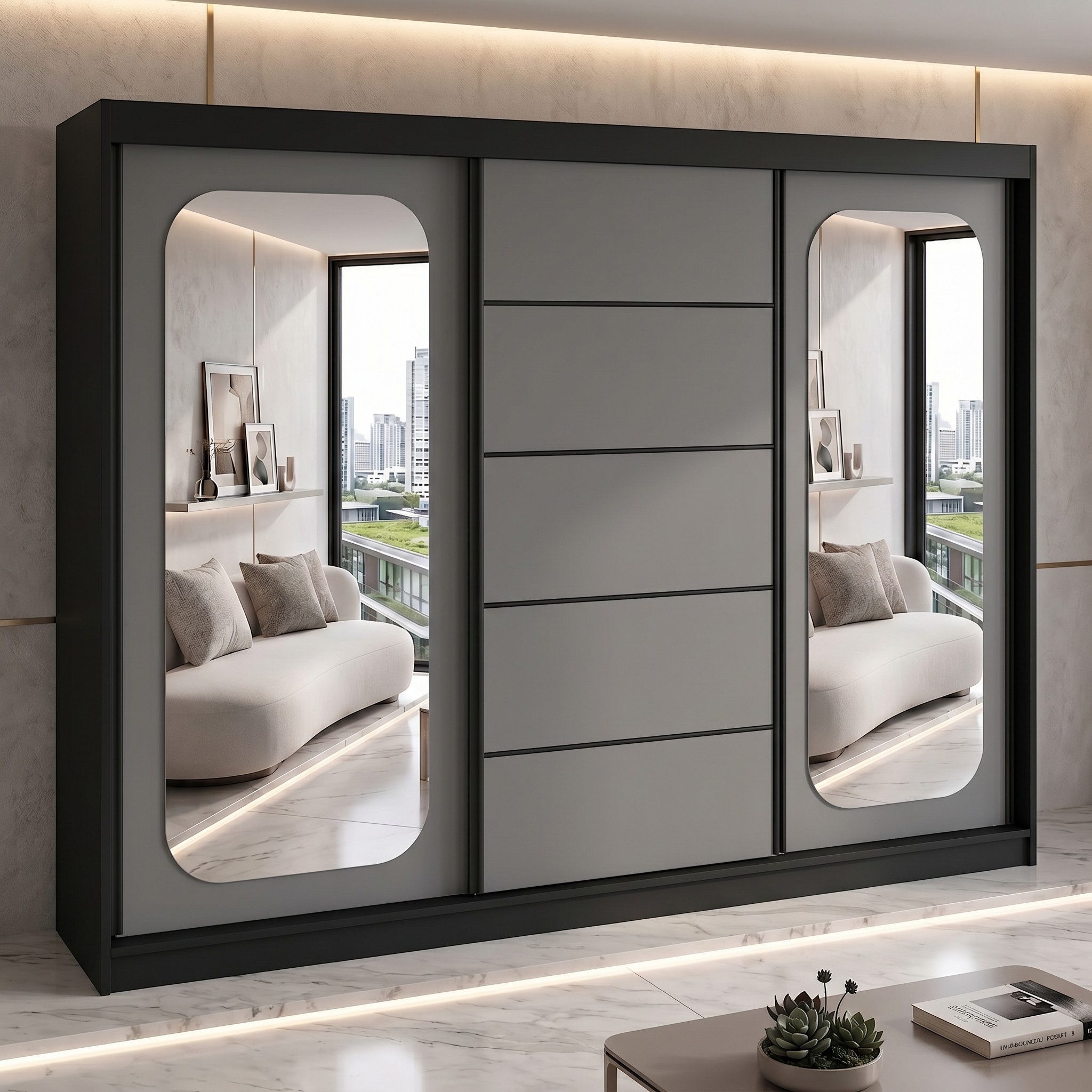 A&J MöbelLand GmbH Schiebetürenschrank BELANO – Moderner Kleiderschrank mit Schiebetüren (Die perfekte Kombination aus modernem Design, hoher Funktionalität und großzügigem Stauraum für Kleidung, Bettwäsche und Accessoires, erhältlich in verschiedenen Farben und Innenaufteilungen., Breite: 200 cm, Höhe: 215 cm, Tiefe: 59,5 cm) TOP ANGEBOT! Moderner Schwebetürenschrank.