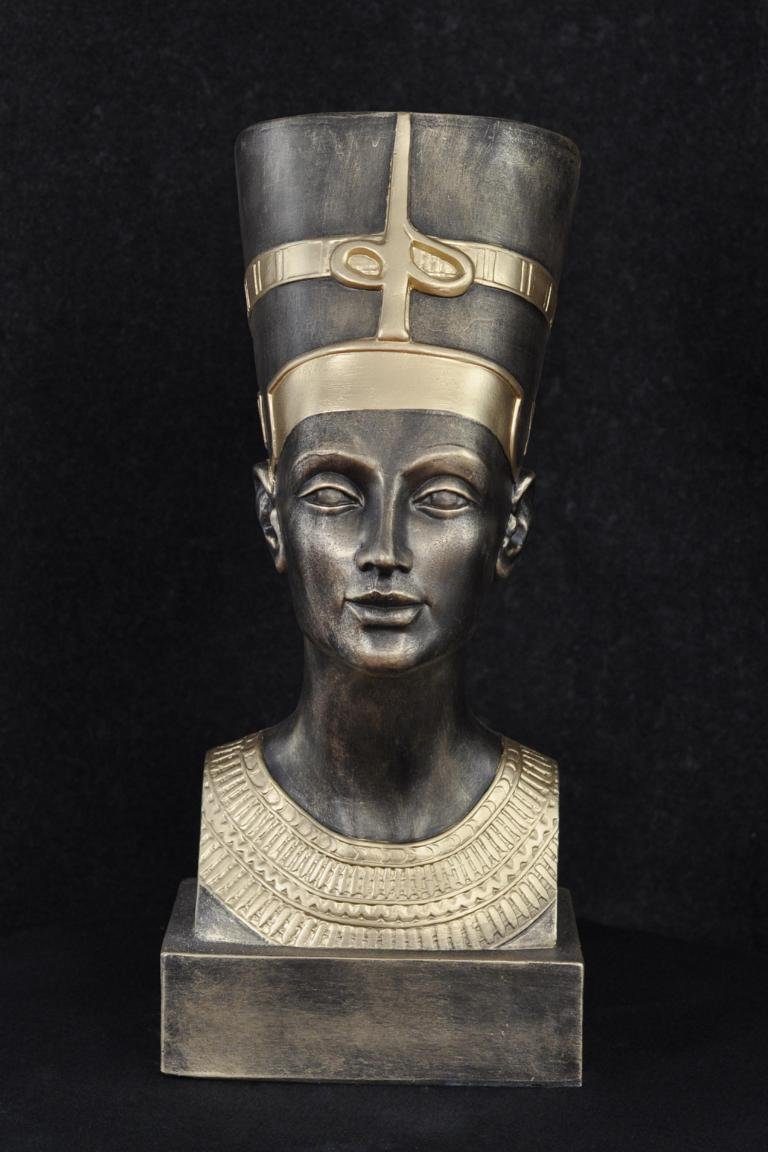 JVmoebel Skulptur Ägyptische Design Büste Nofretete Figut Statue Skulptur 52cm Grau
